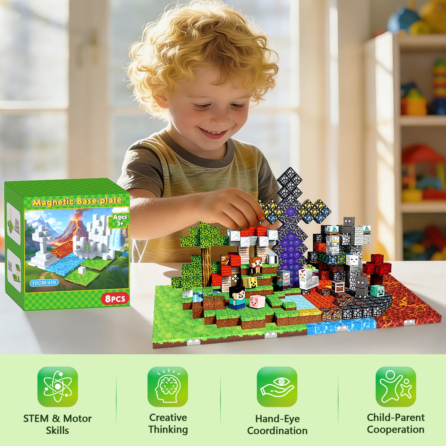 Magtribe™【Mix Element】Magnetic Building Blocks | 8 PCS | 4.0" | Panel