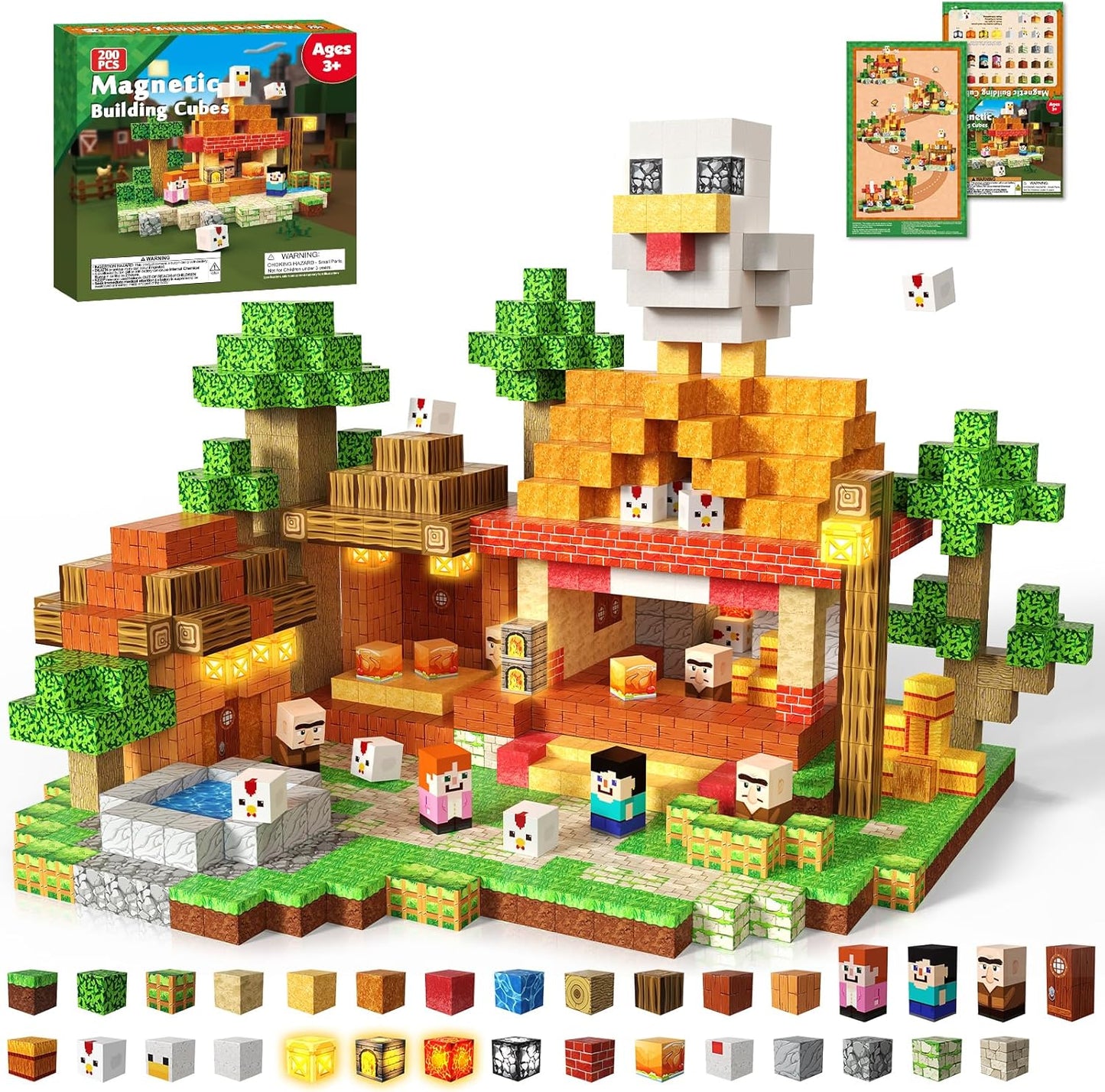 Magtribe™【Chicken Store】Magnetic Building Blocks | 200 PCS | 0.8" | Glowing
