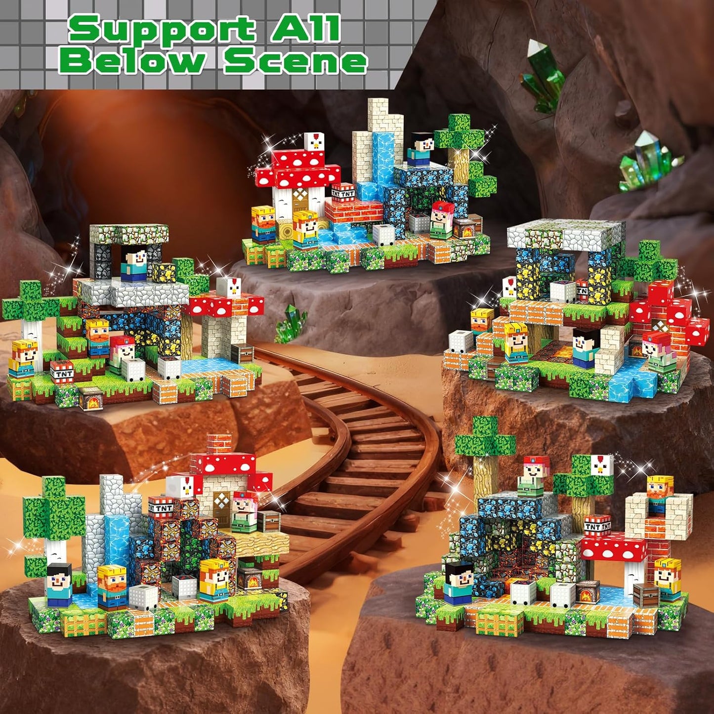 Magtribe™【Ore Cave】Magnetic Building Blocks | 200 PCS | 0.8" | Village
