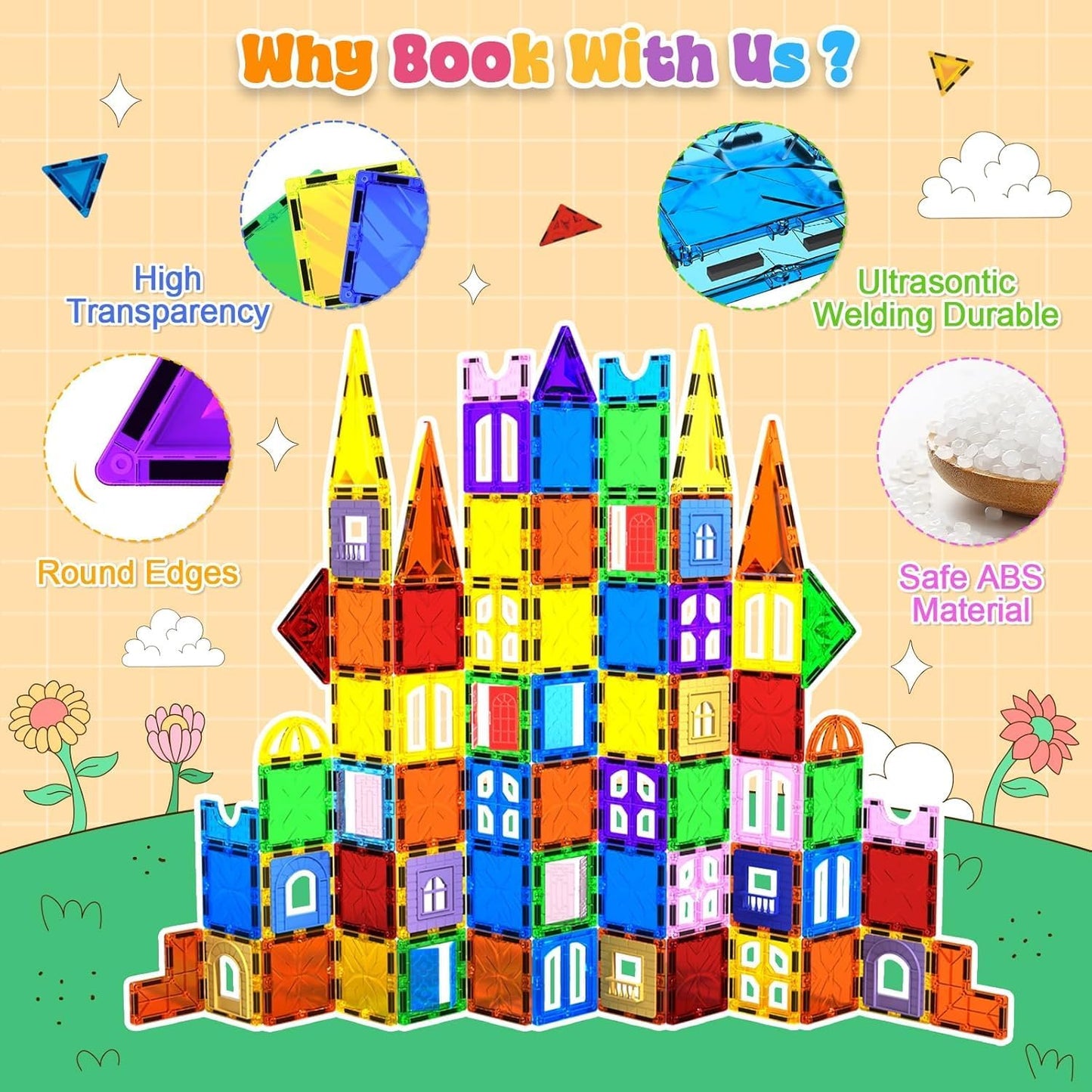Magtribe™【Clear Set】Magnetic Building Blocks | 123 PCS | 3.0" | Tile