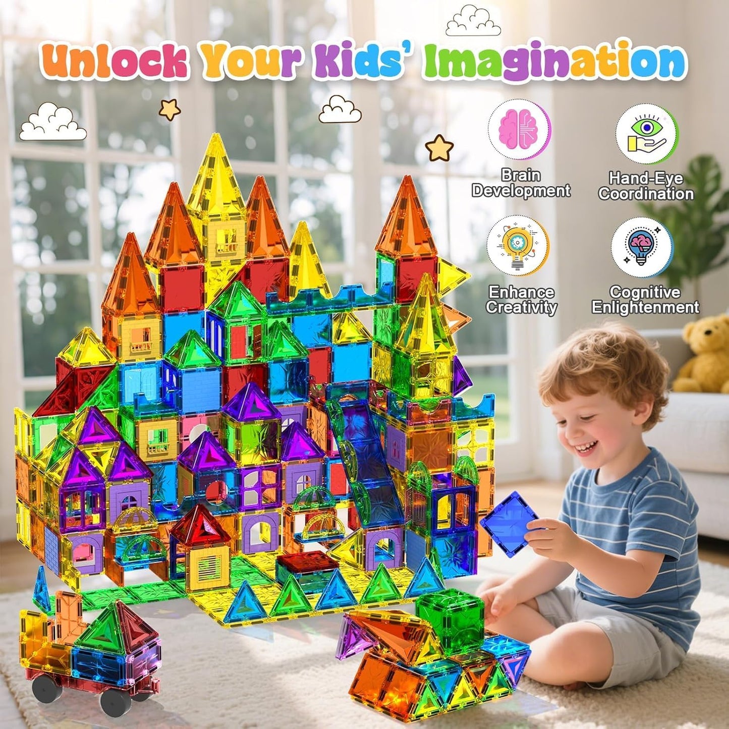 Magtribe™【Clear Set】Magnetic Building Blocks | 123 PCS | 3.0" | Tile