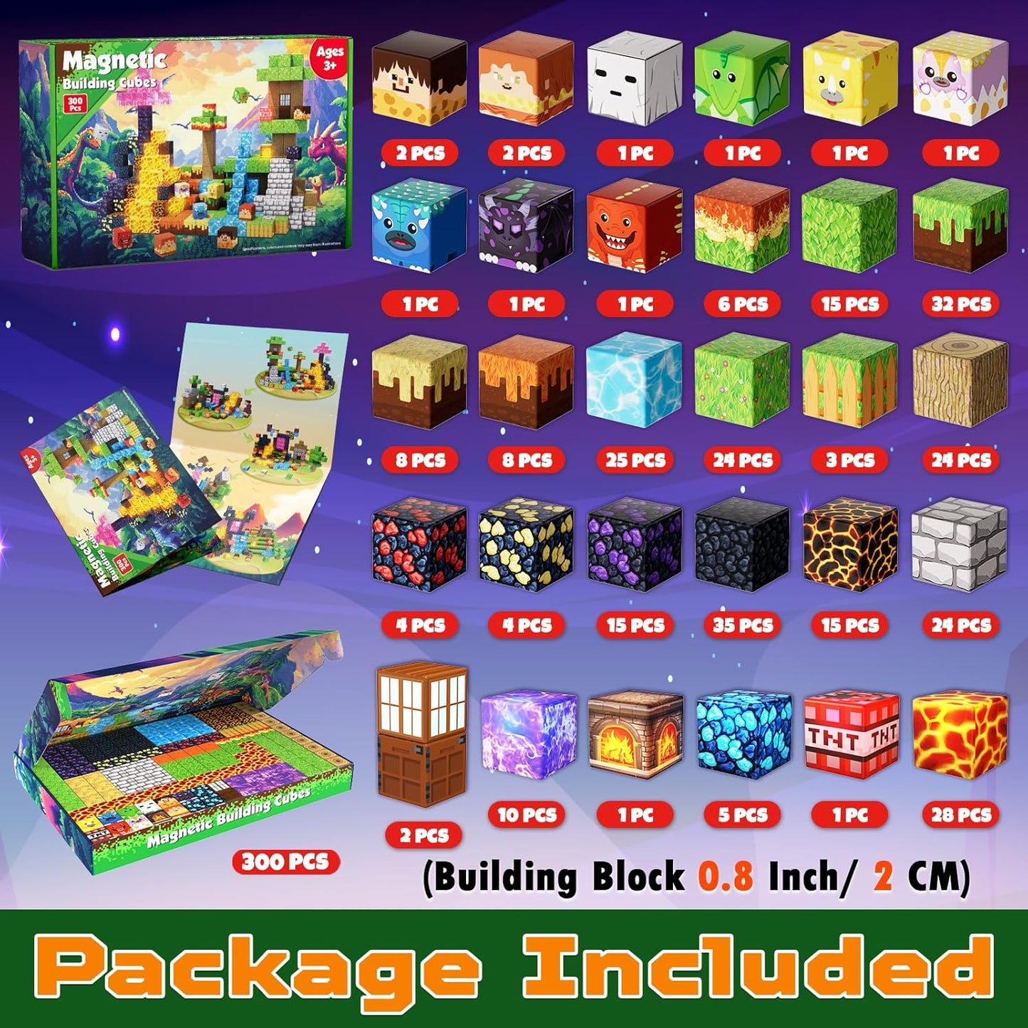 Magtribe™【Volcano Basin】Magnetic Building Blocks | 150-300 PCS | 0.8" | Glowing