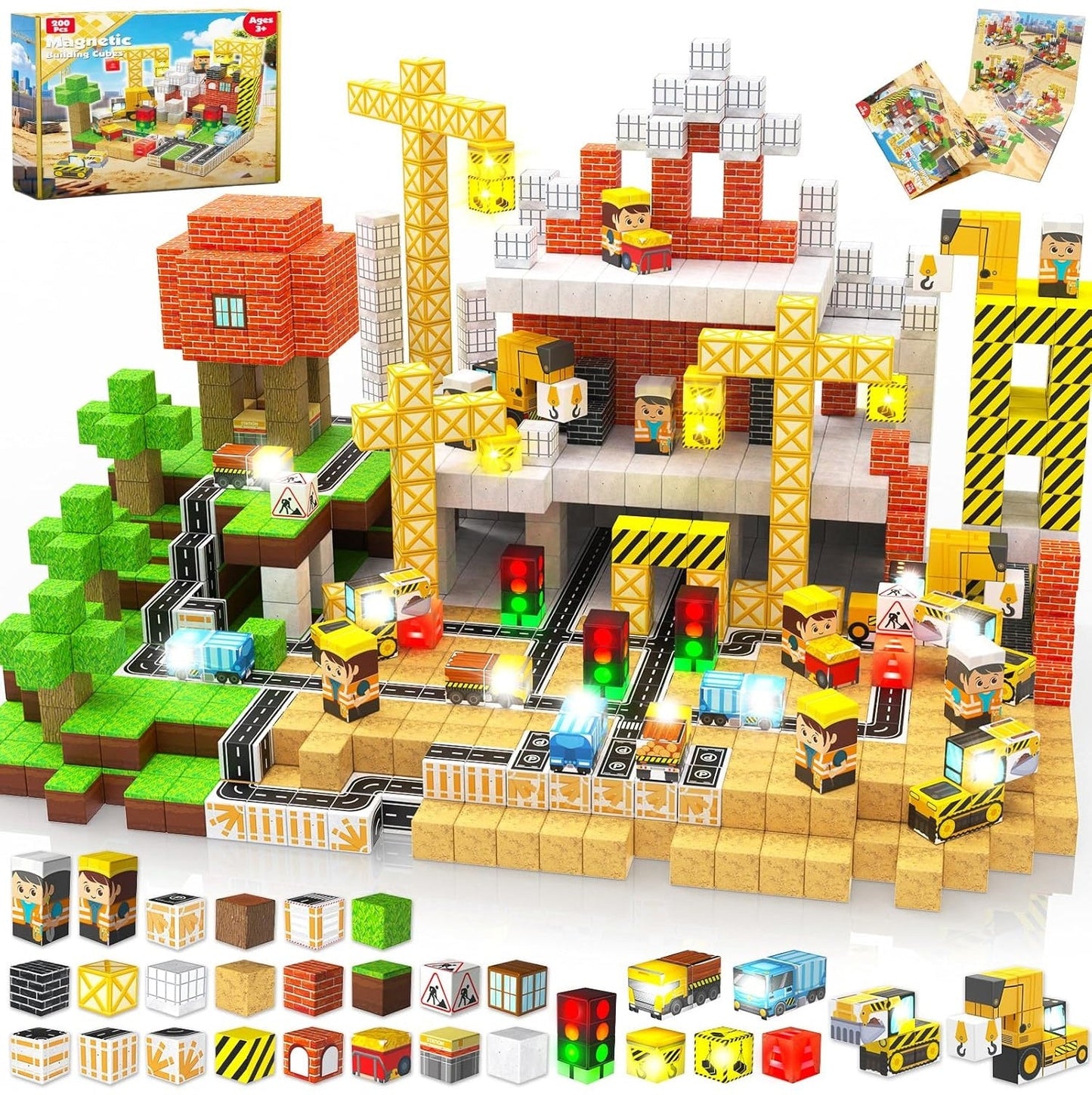 Magtribe™【Metropolis Capital】Magnetic Building Blocks | 200 PCS | 0.8" | Glowing