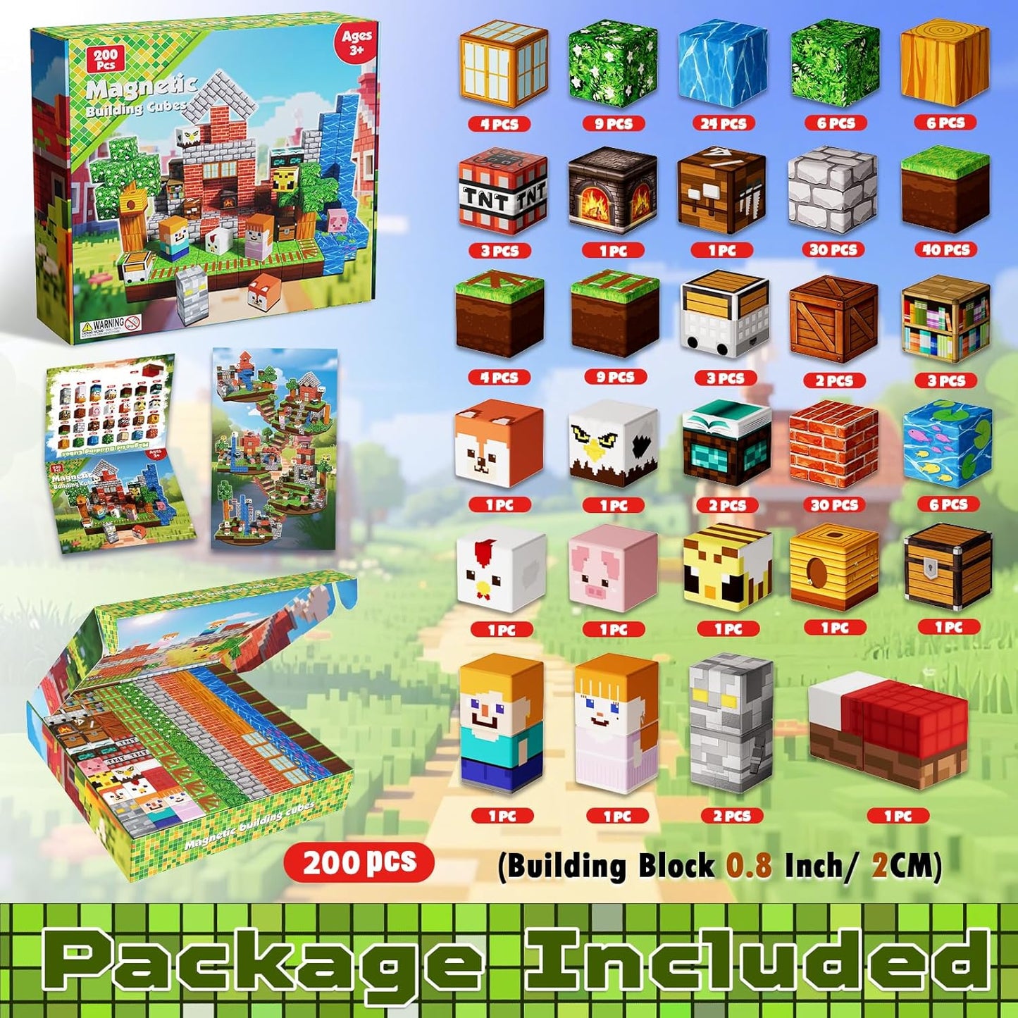 Magtribe™【Grassland Fun】Magnetic Building Blocks | 100-300 PCS | 0.8" | Village