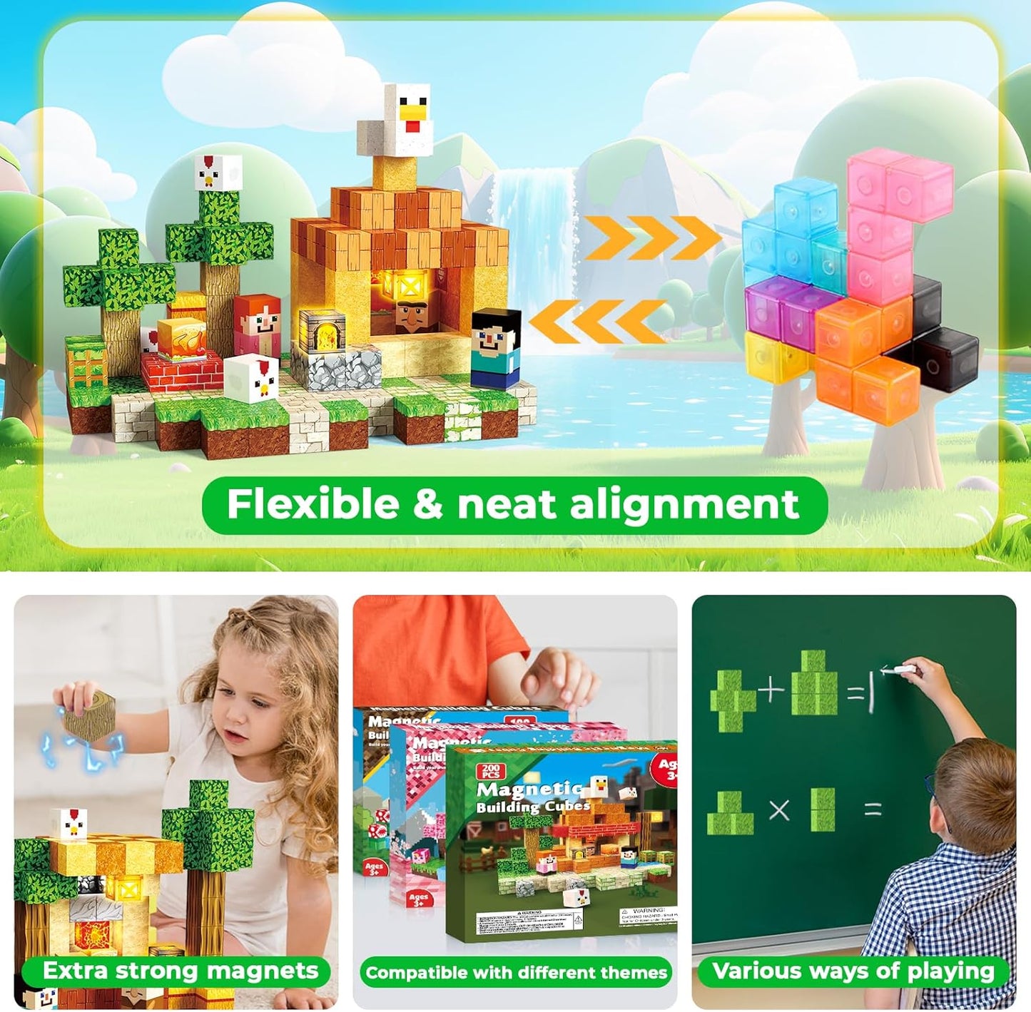 Magtribe™【Chicken Store】Magnetic Building Blocks | 200 PCS | 0.8" | Glowing