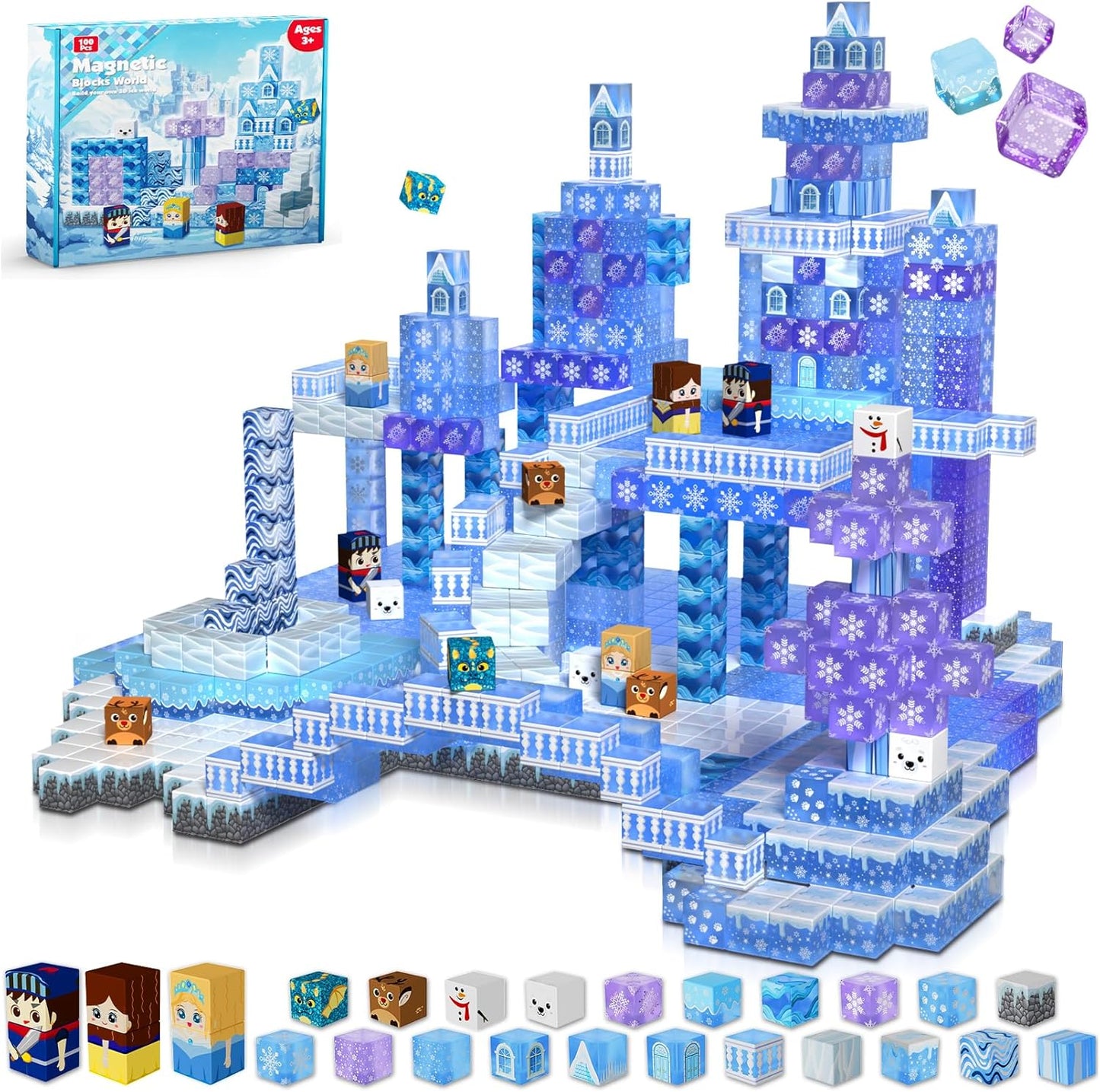 Magtribe™【Clear Blue】Magnetic Building Blocks | 100 PCS | 0.8" | Castle