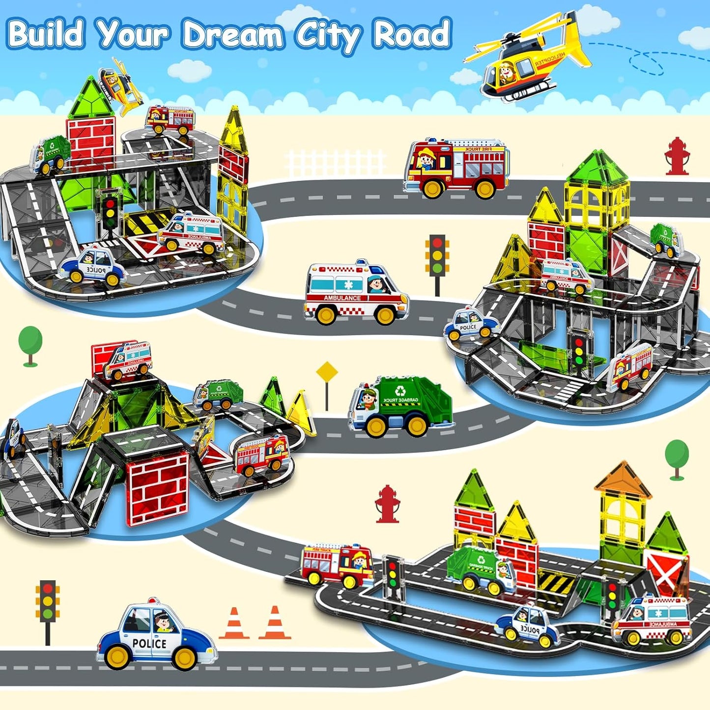 Magtribe™【Urban Road】Magnetic Building Blocks | 50 PCS | 3.0" | Tile