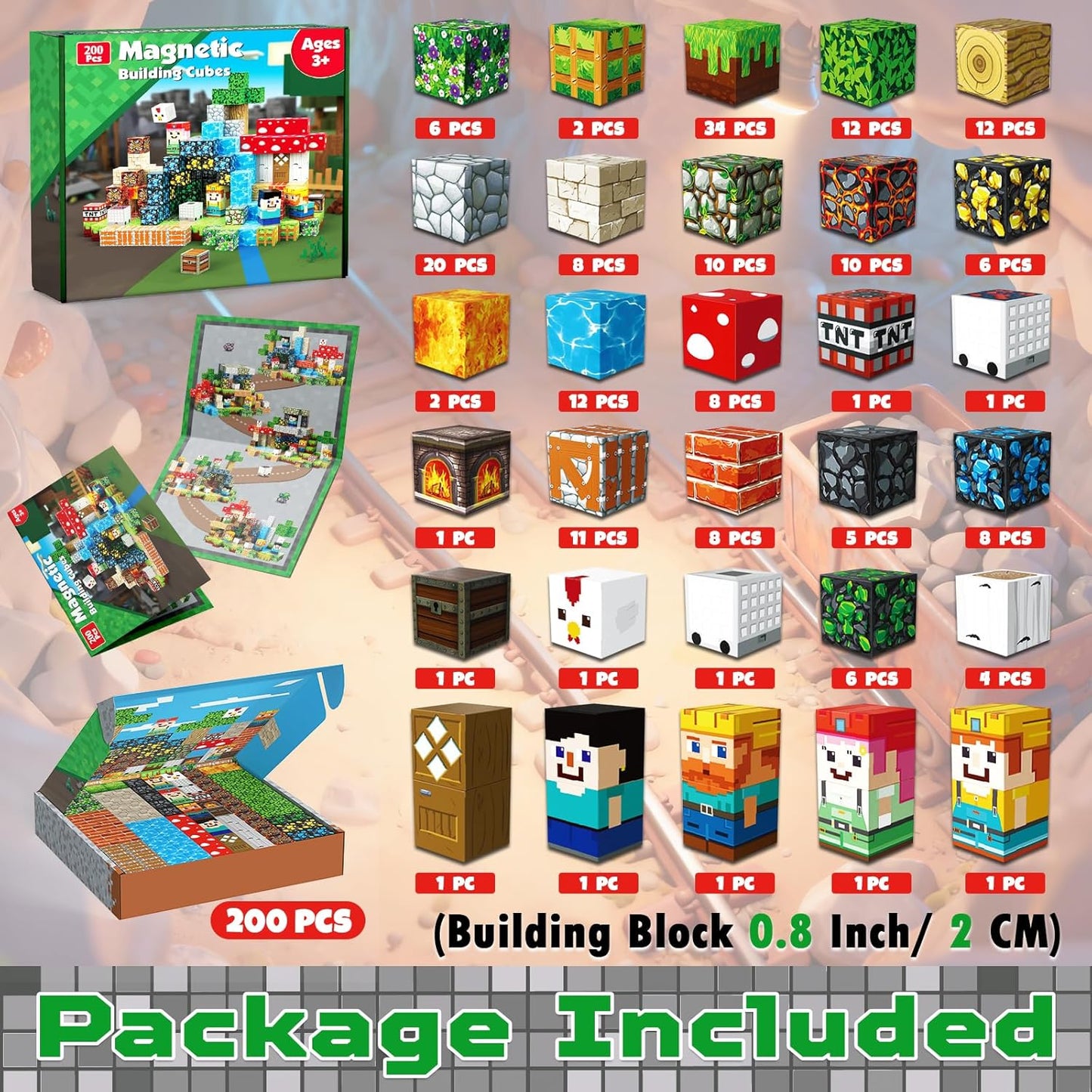 Magtribe™【Ore Cave】Magnetic Building Blocks | 200 PCS | 0.8" | Village