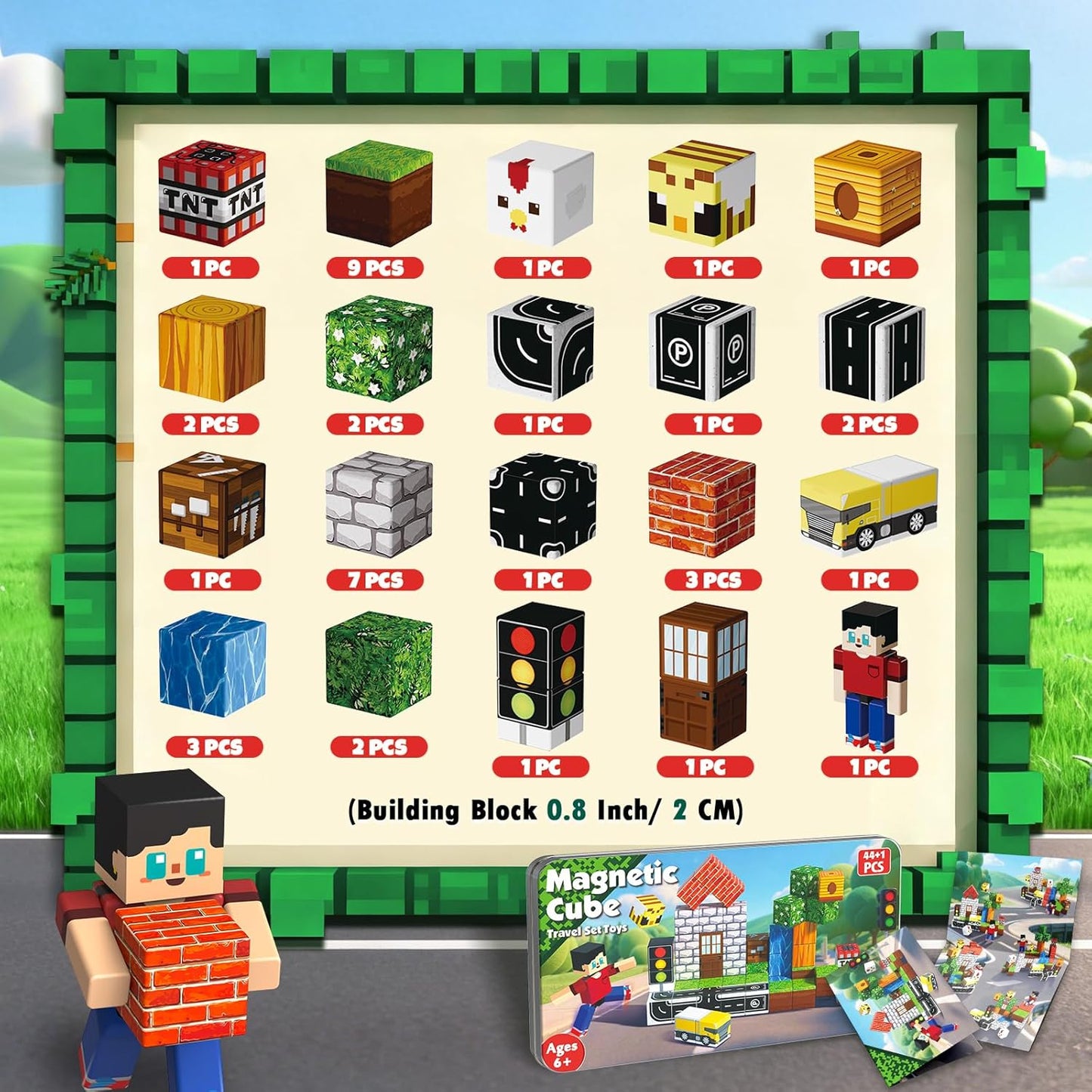 Magtribe™【Suburb City】Magnetic Building Blocks | 44 PCS | 0.8" | Portable