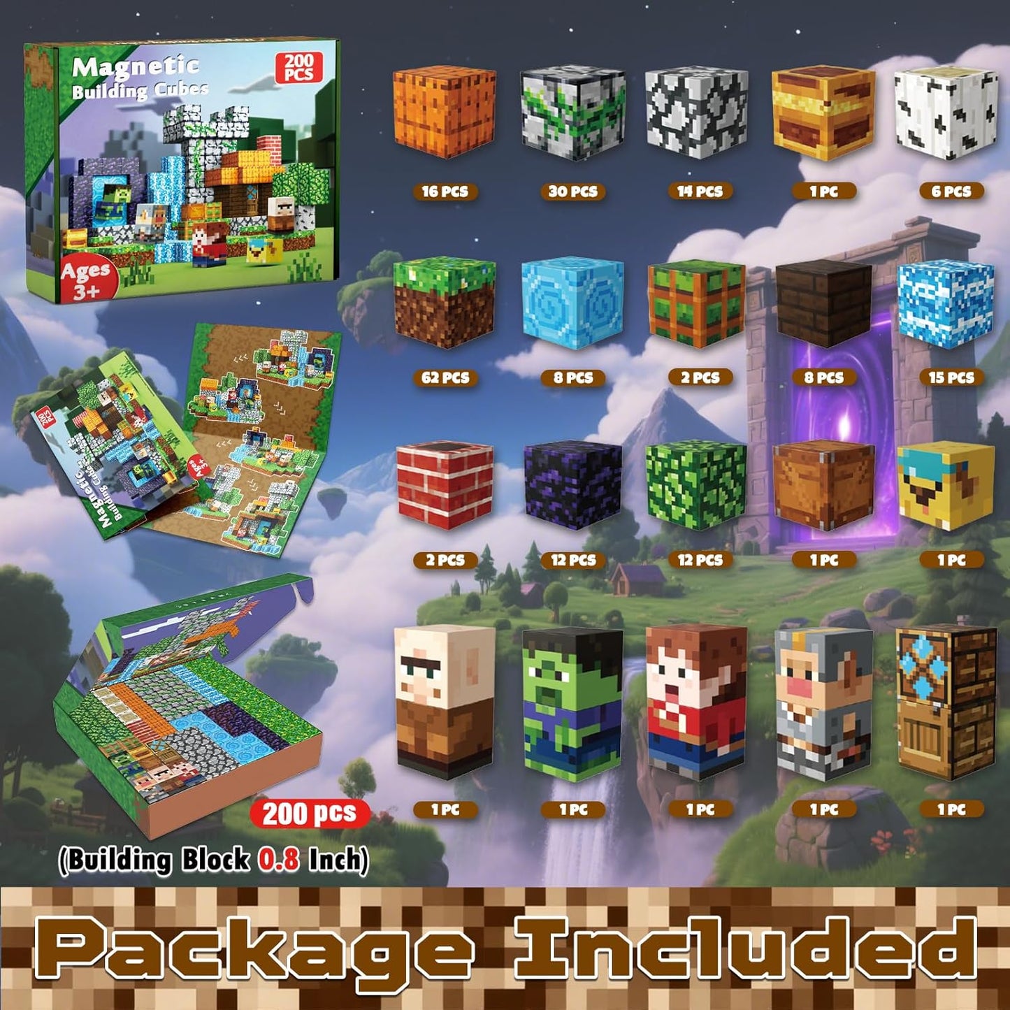Magtribe™【Pixel World】Magnetic Building Blocks | 200 PCS | 0.8" | Adventure
