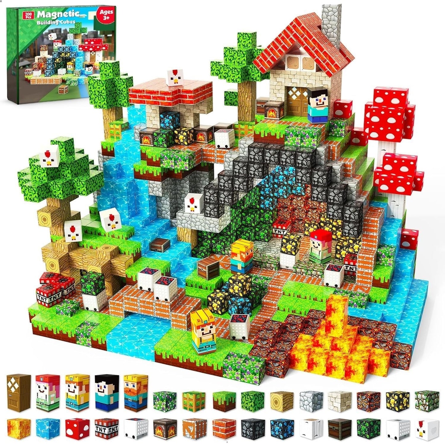 Magtribe™【Ore Cave】Magnetic Building Blocks | 200 PCS | 0.8" | Village