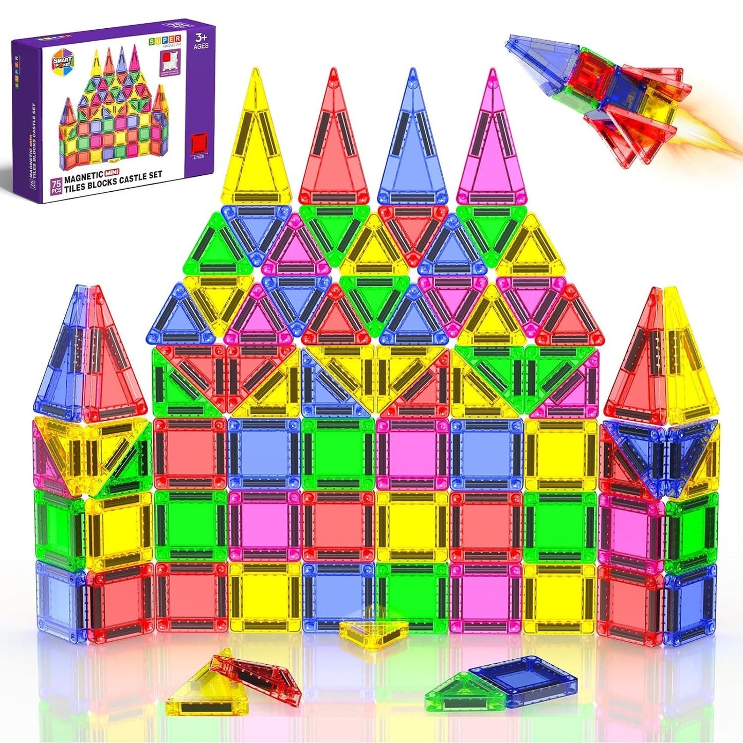 Magtribe™【Geometric Set】Magnetic Building Blocks | 75-100 PCS | 1.5" | Tile