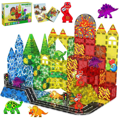 Magtribe™【Dinosaur x Traffic】Magnetic Building Blocks | 44 PCS | 3.0" | Tile