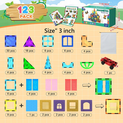 Magtribe™【Clear Set】Magnetic Building Blocks | 123 PCS | 3.0" | Tile