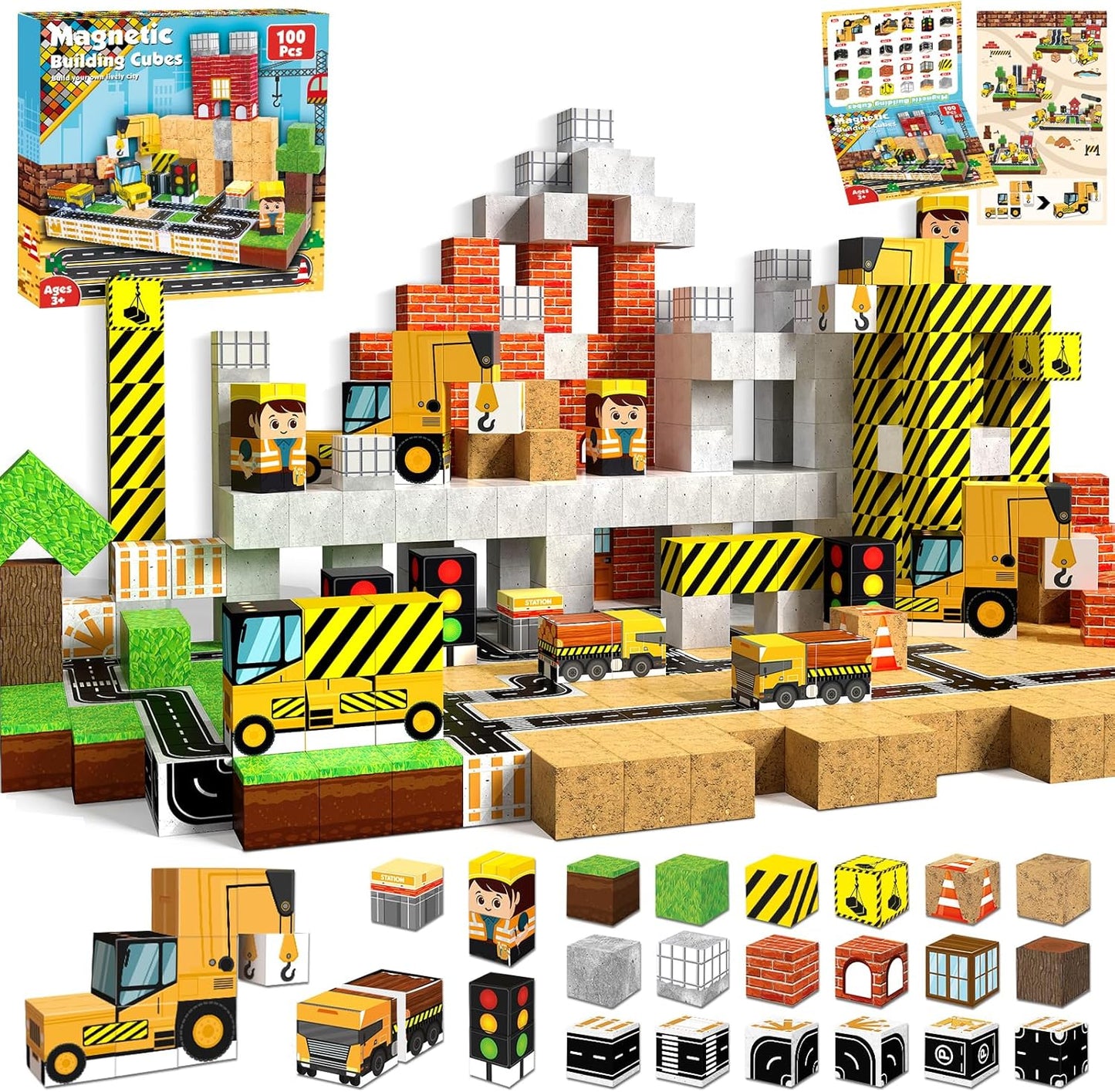 Magtribe™【Town Construction】Magnetic Building Blocks | 100 PCS | 0.8" | Village
