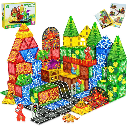 Magtribe™【Dinosaur x Traffic】Magnetic Building Blocks | 44 PCS | 3.0" | Tile