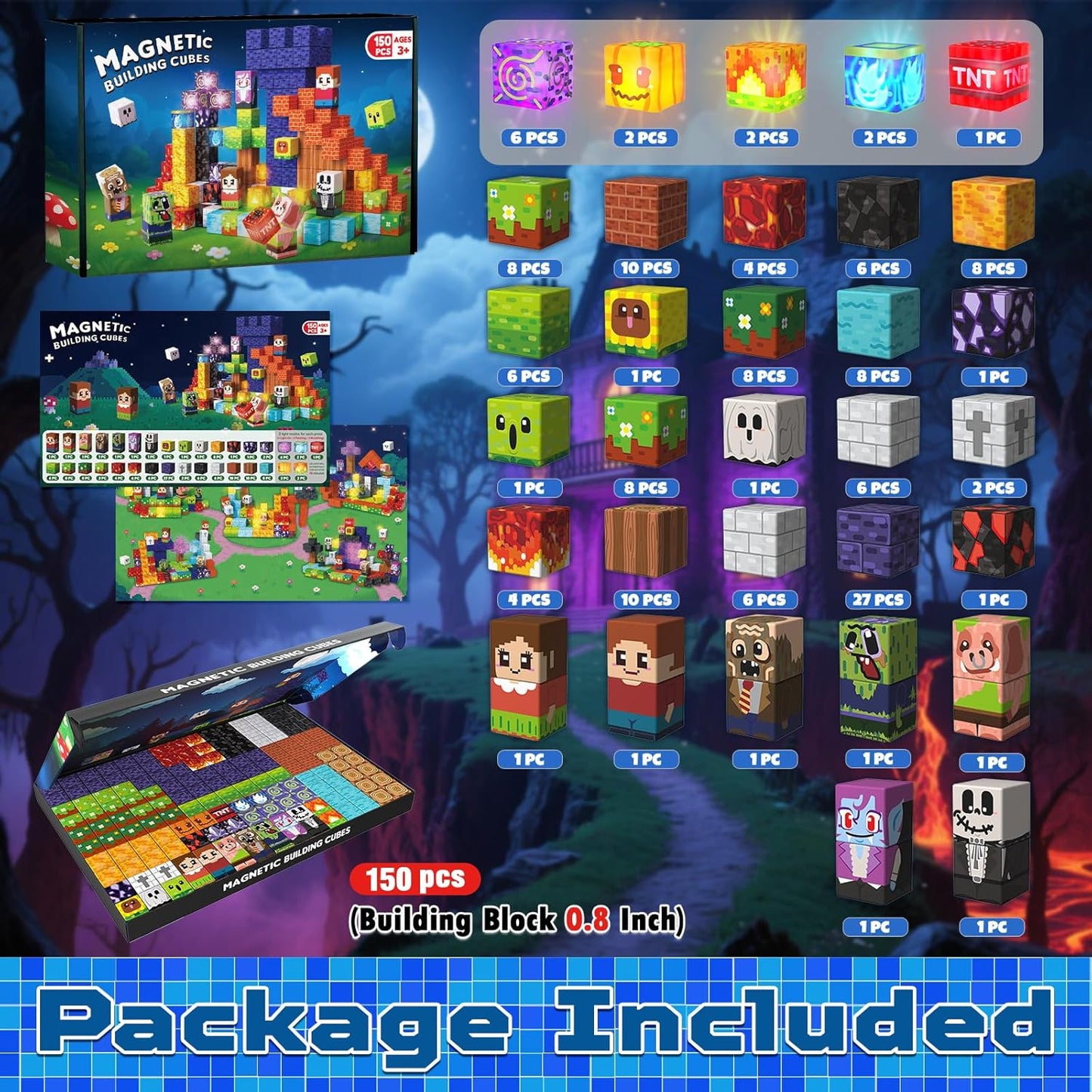 Magtribe™【Zombie Land】Magnetic Building Blocks | 150 PCS | 0.8" | Glowing