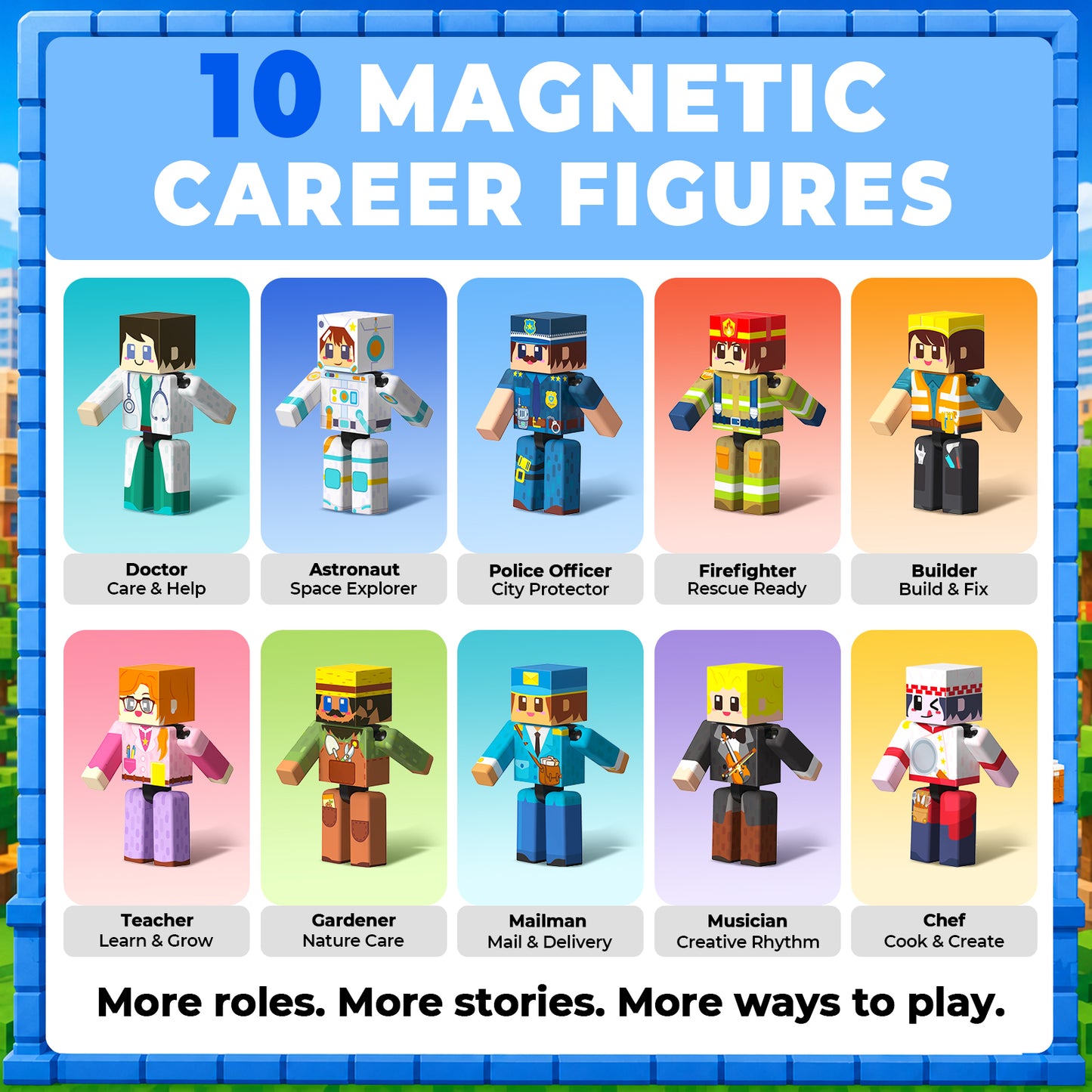 Magtribe™【Mini Profession】Magnetic Building Blocks | 10 PCS | 2.25" | Littleman