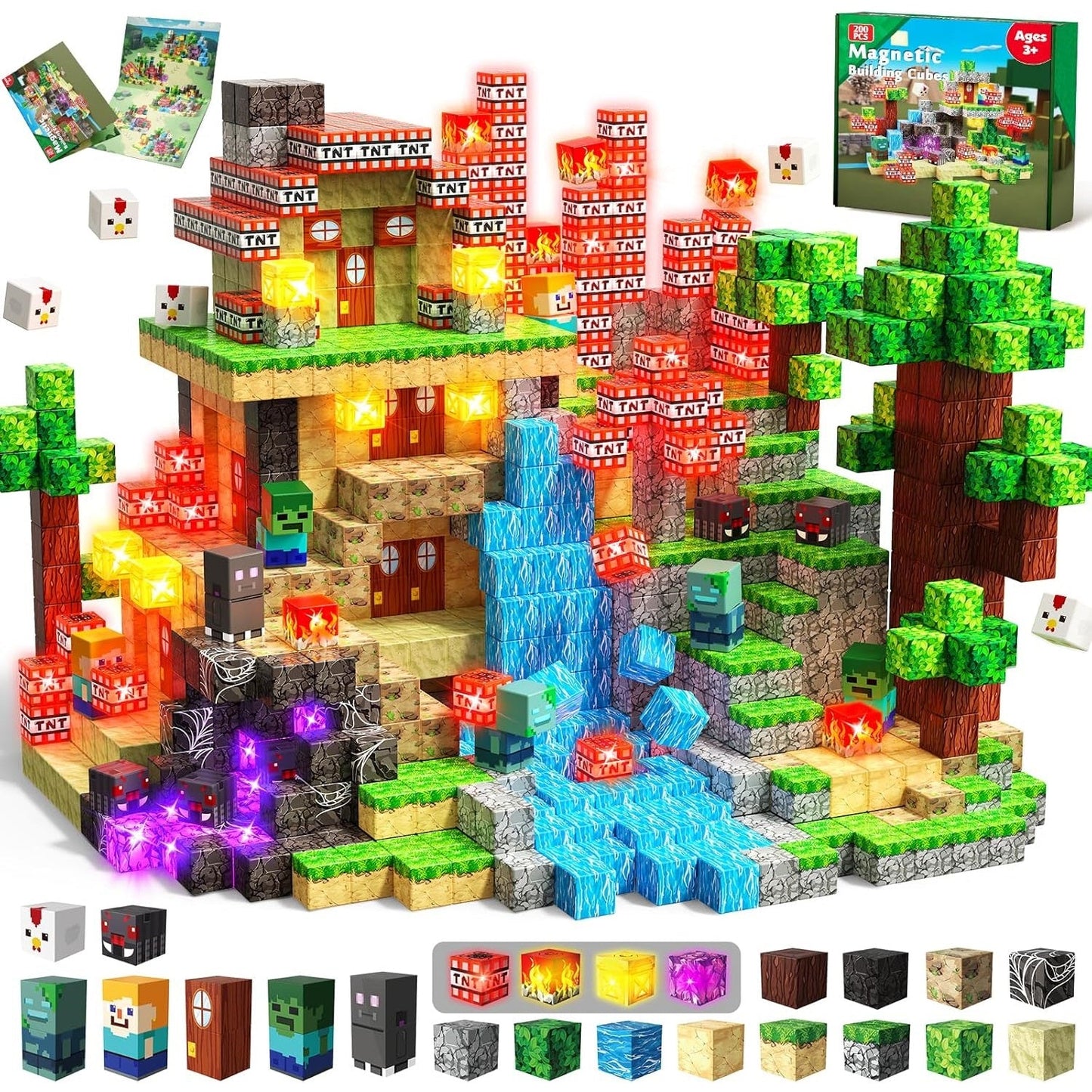 Magtribe™【Death Mountain】Magnetic Building Blocks | 200-400 PCS | 0.8" | Glowing