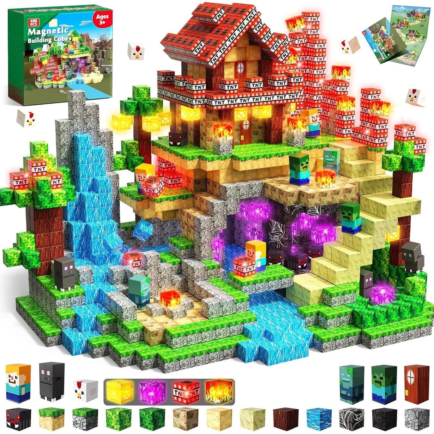 Magtribe™【Death Mountain】Magnetic Building Blocks | 200-400 PCS | 0.8" | Glowing