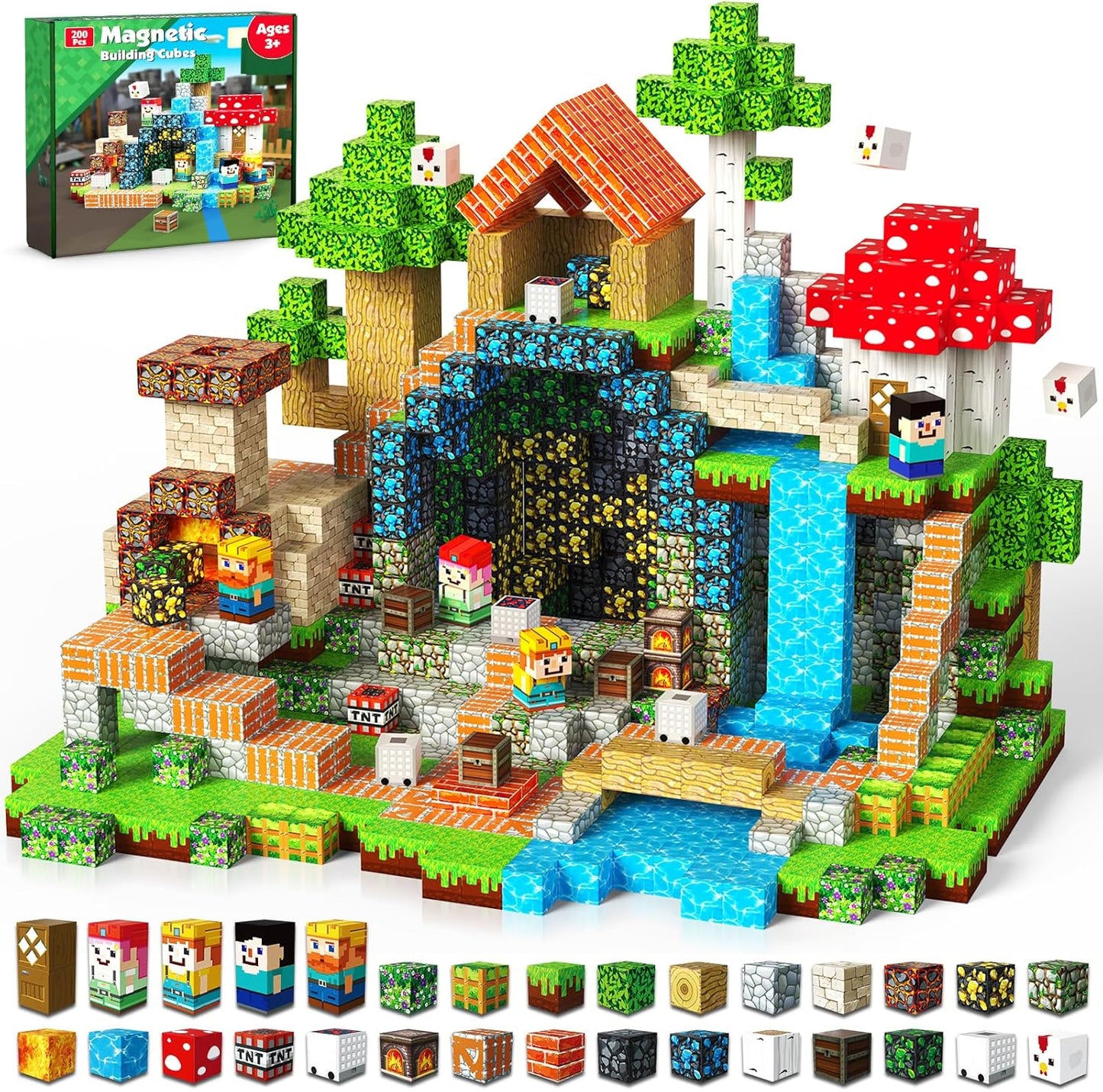 Magtribe™【Ore Cave】Magnetic Building Blocks | 200 PCS | 0.8" | Village