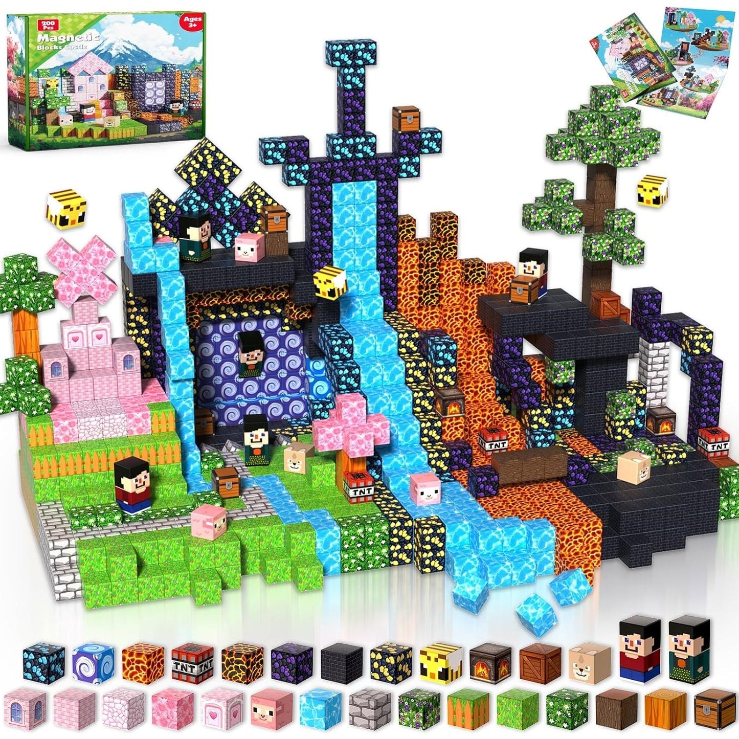 Magtribe™【Pink x Forest x Dark】Magnetic Building Blocks | 200 PCS | 0.8" | Adventure