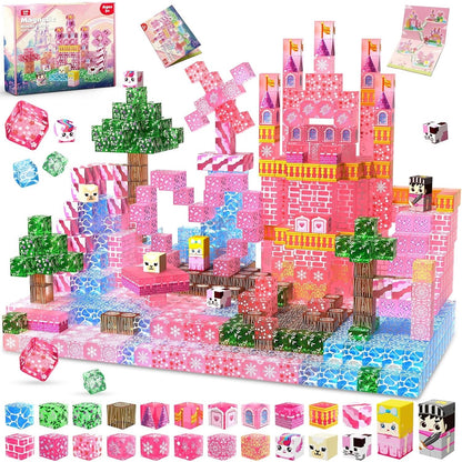 Magtribe™【Clear Pink】Magnetic Building Blocks | 100 PCS | 0.8" | Castle