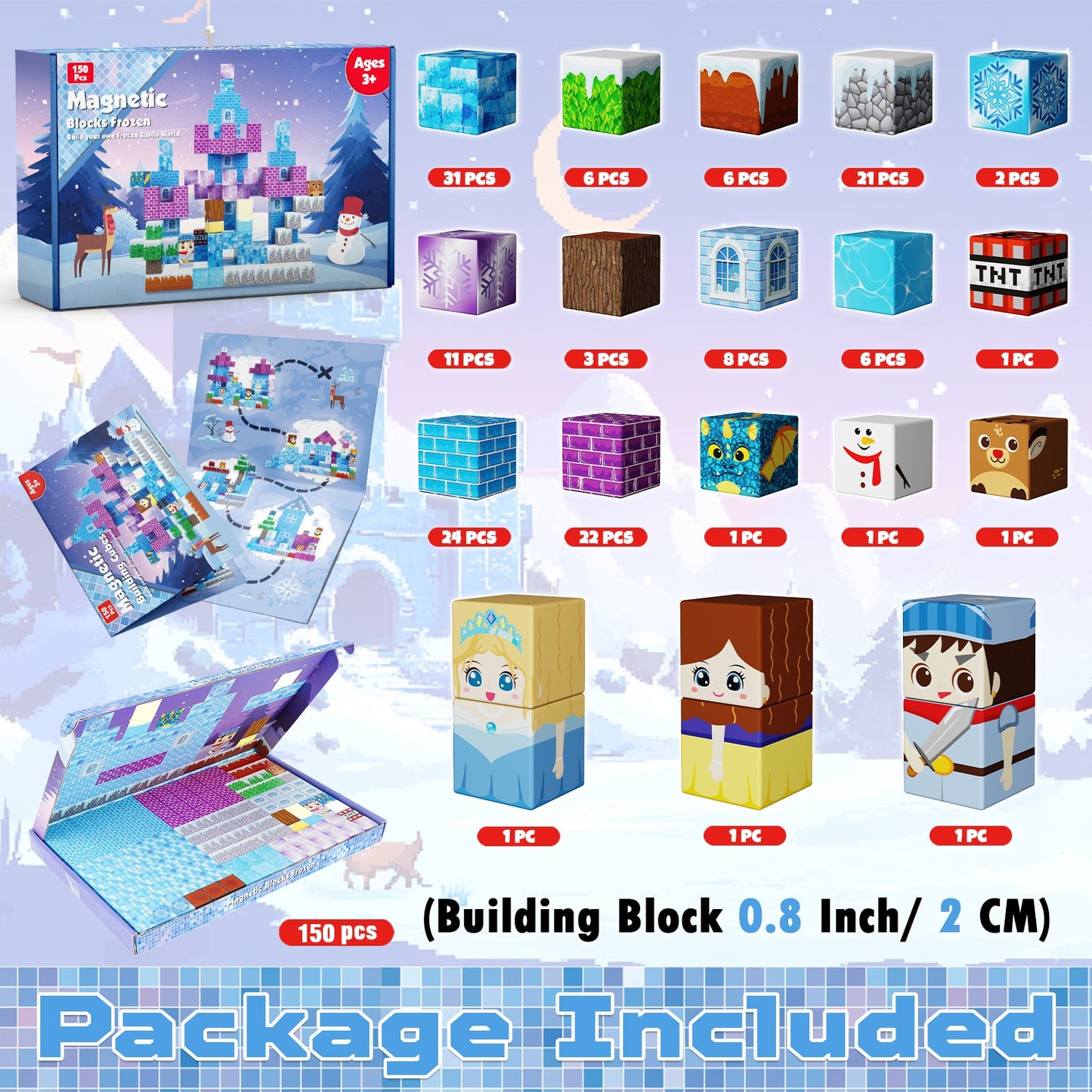 Magtribe™【Clear Blue】Magnetic Building Blocks | 100 PCS | 0.8" | Castle