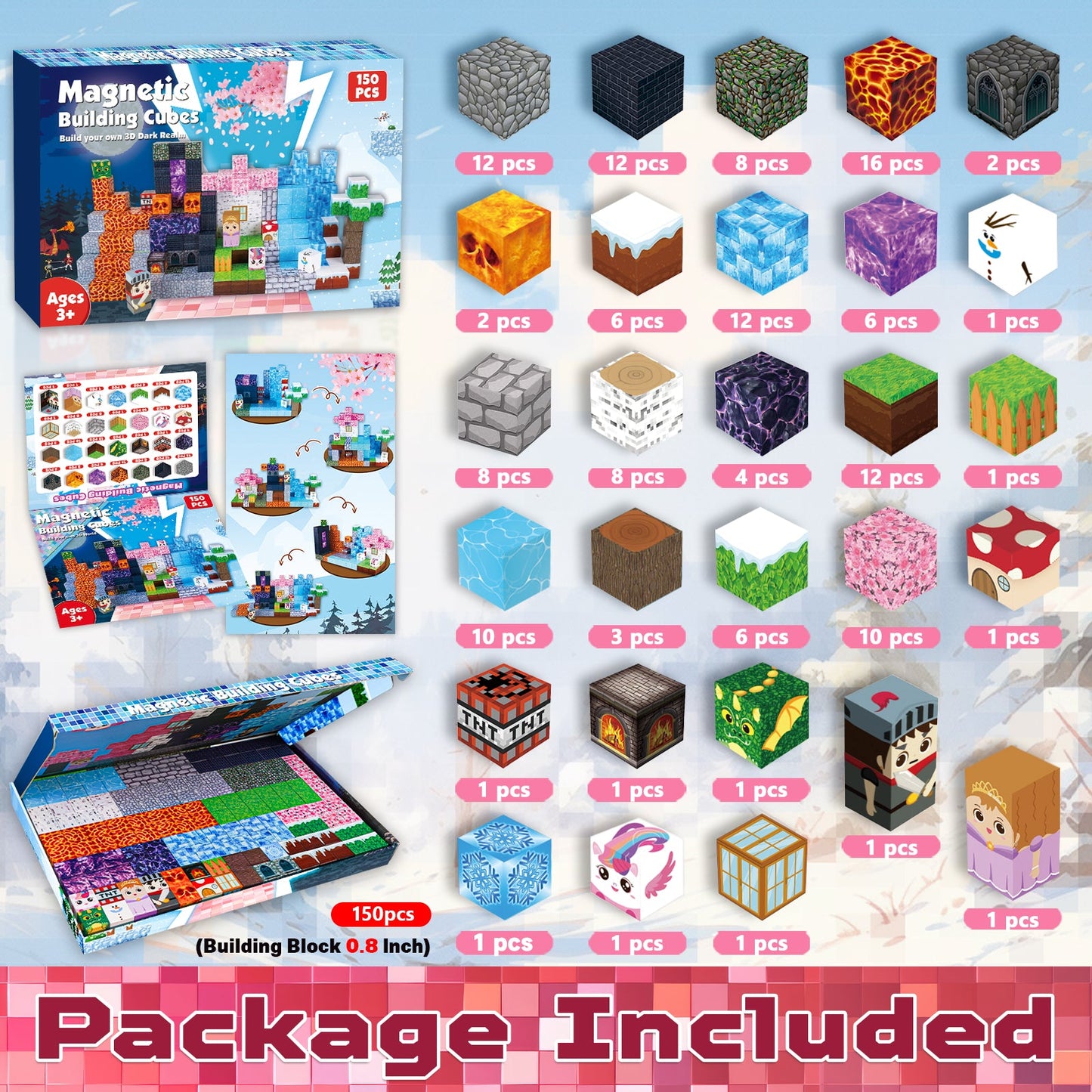 Magtribe™【Forest x Glacier x Dark】Magnetic Building Blocks | 150 PCS | 0.8" | Adventure