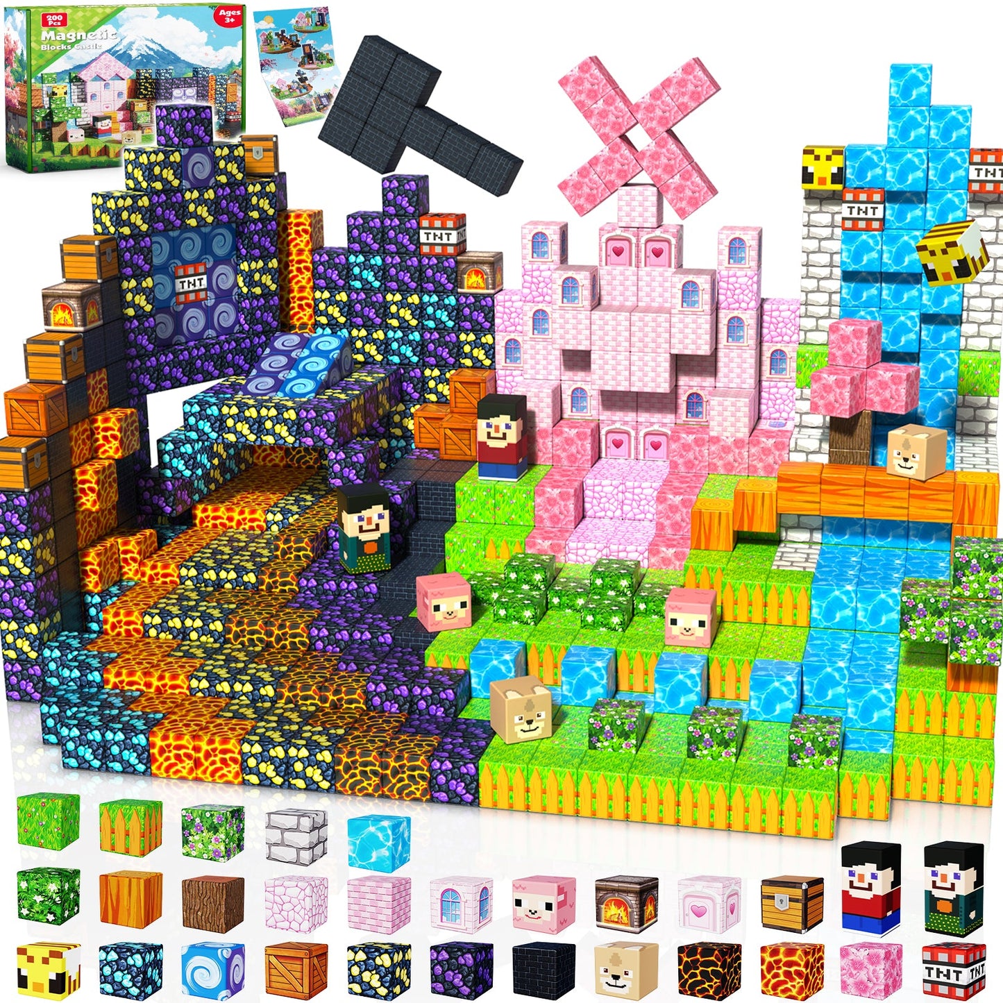 Magtribe™【Pink x Forest x Dark】Magnetic Building Blocks | 200 PCS | 0.8" | Adventure