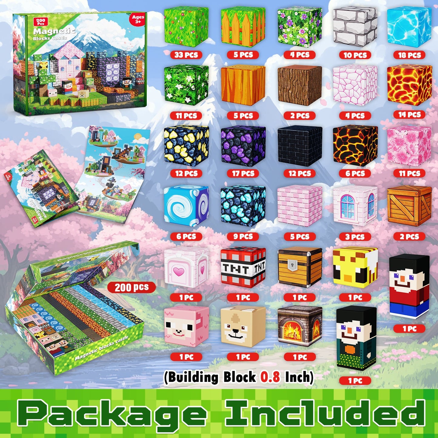Magtribe™【Pink x Forest x Dark】Magnetic Building Blocks | 200 PCS | 0.8" | Adventure