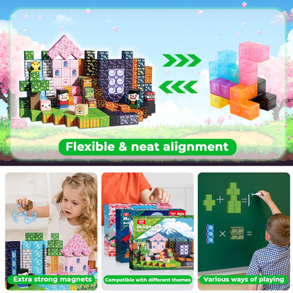 Magtribe™【Pink x Forest x Dark】Magnetic Building Blocks | 200 PCS | 0.8" | Adventure