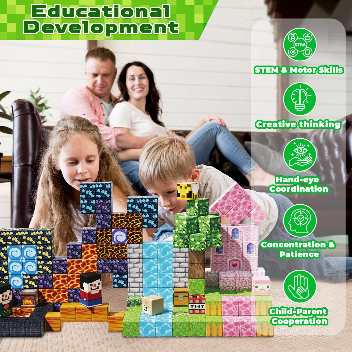 Magtribe™【Pink x Forest x Dark】Magnetic Building Blocks | 200 PCS | 0.8" | Adventure