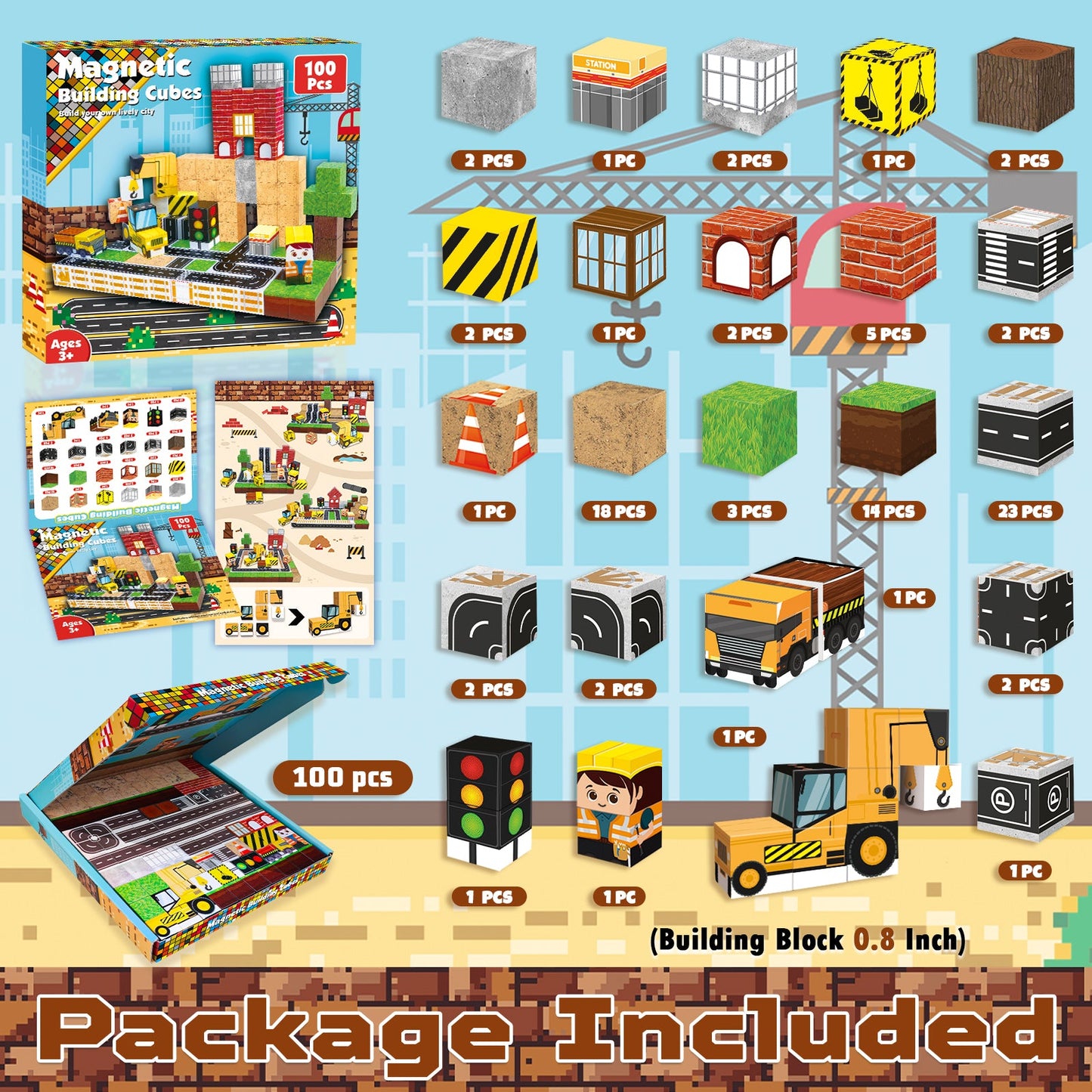 Magtribe™【Town Construction】Magnetic Building Blocks | 100 PCS | 0.8" | Village