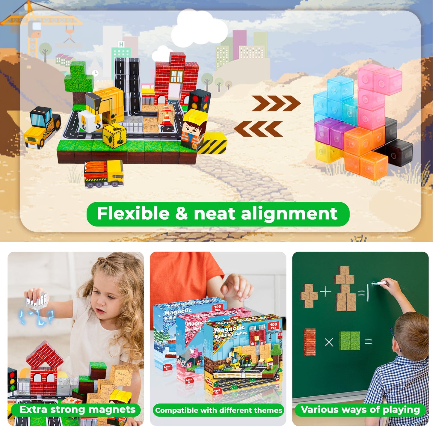 Magtribe™【Town Construction】Magnetic Building Blocks | 100 PCS | 0.8" | Village