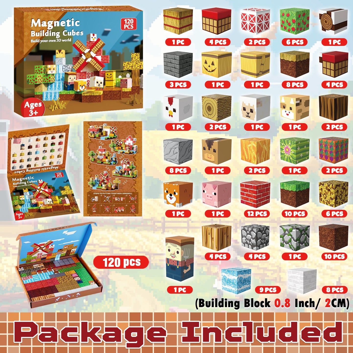 Magtribe™【Rural Farm】Magnetic Building Blocks | 120-150 PCS | 0.8" | Village