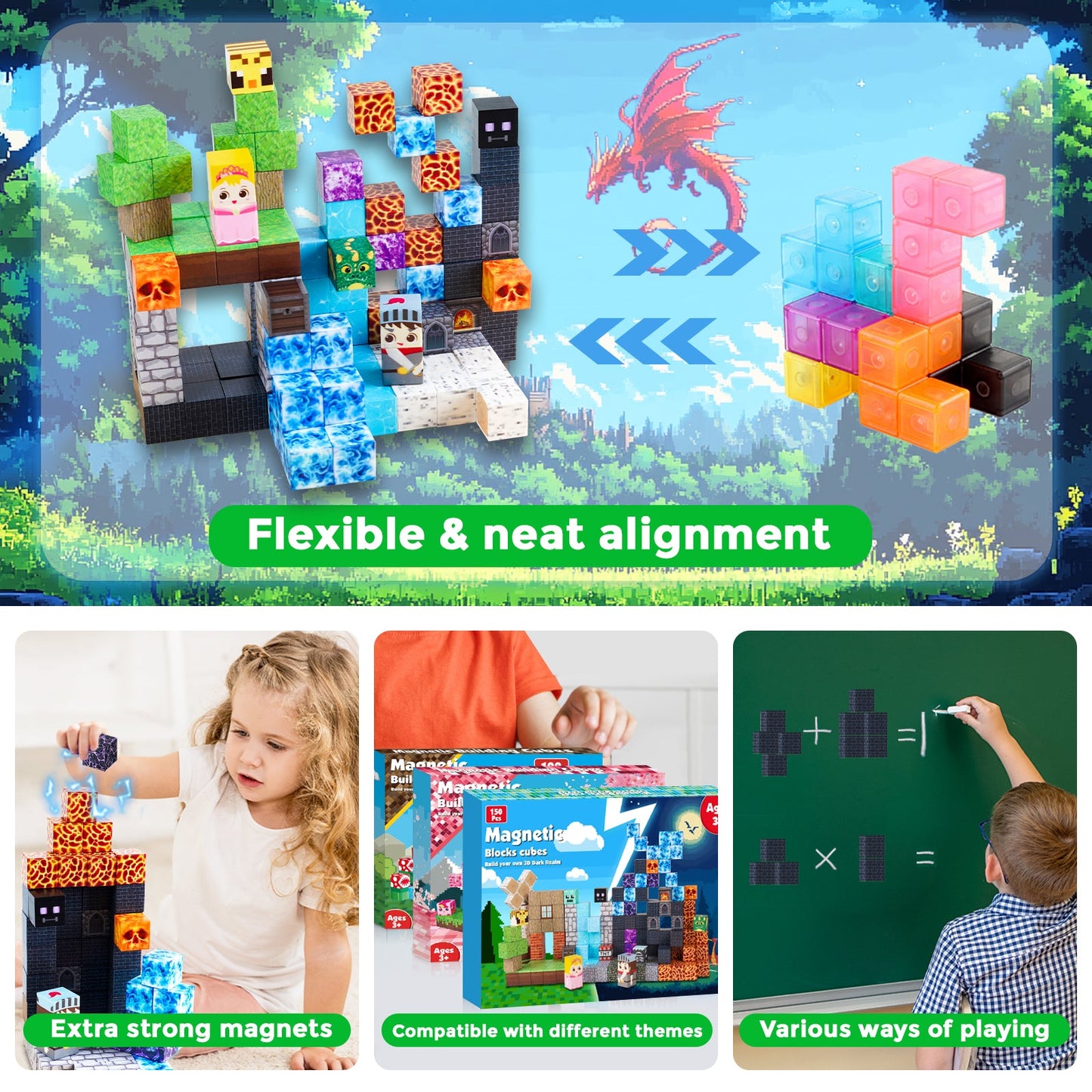 Magtribe™【Grass x Dark】Magnetic Building Blocks | 150 PCS | 0.8" | Adventure