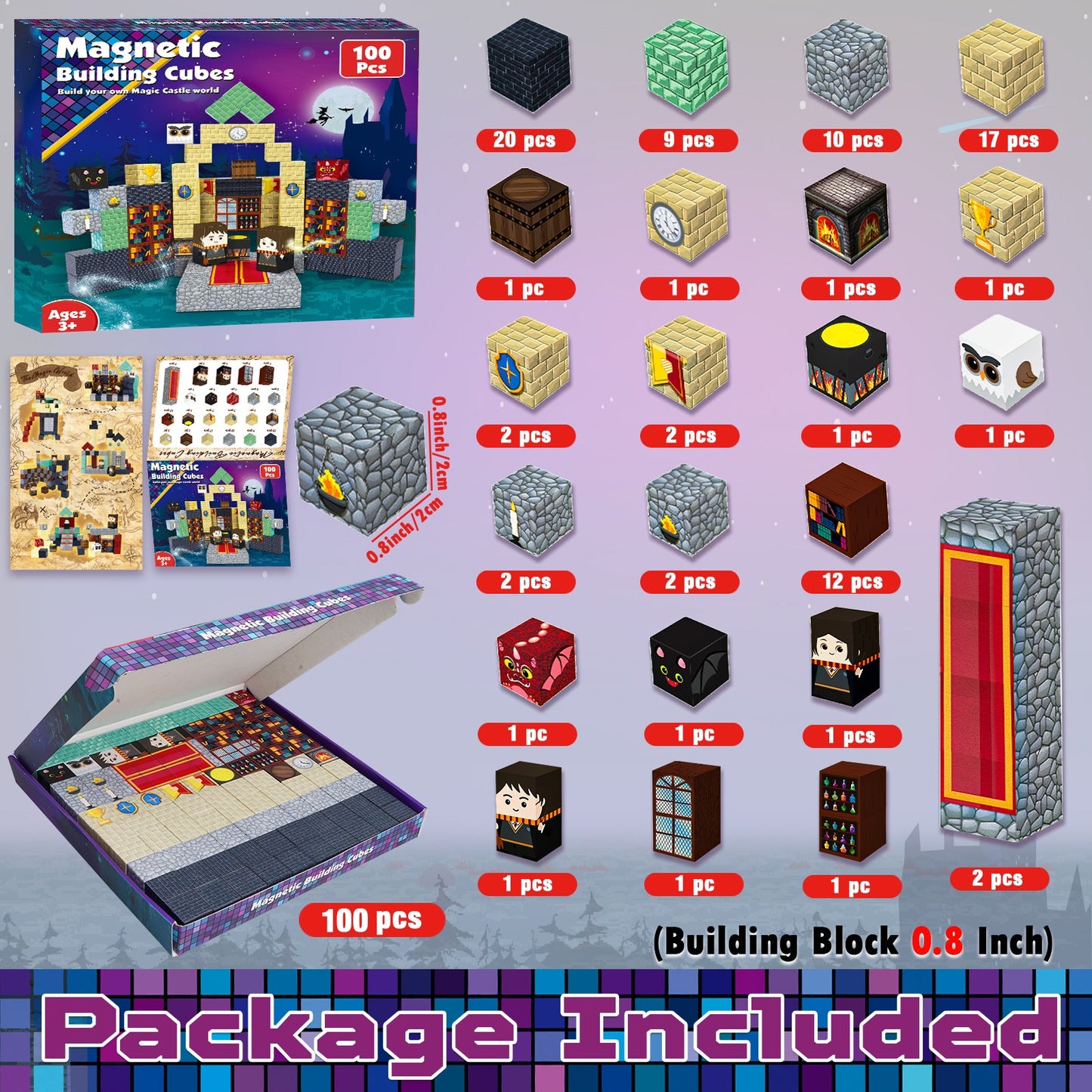 Magtribe™【Magic School】Magnetic Building Blocks | 100 PCS | 0.8" | Fiction