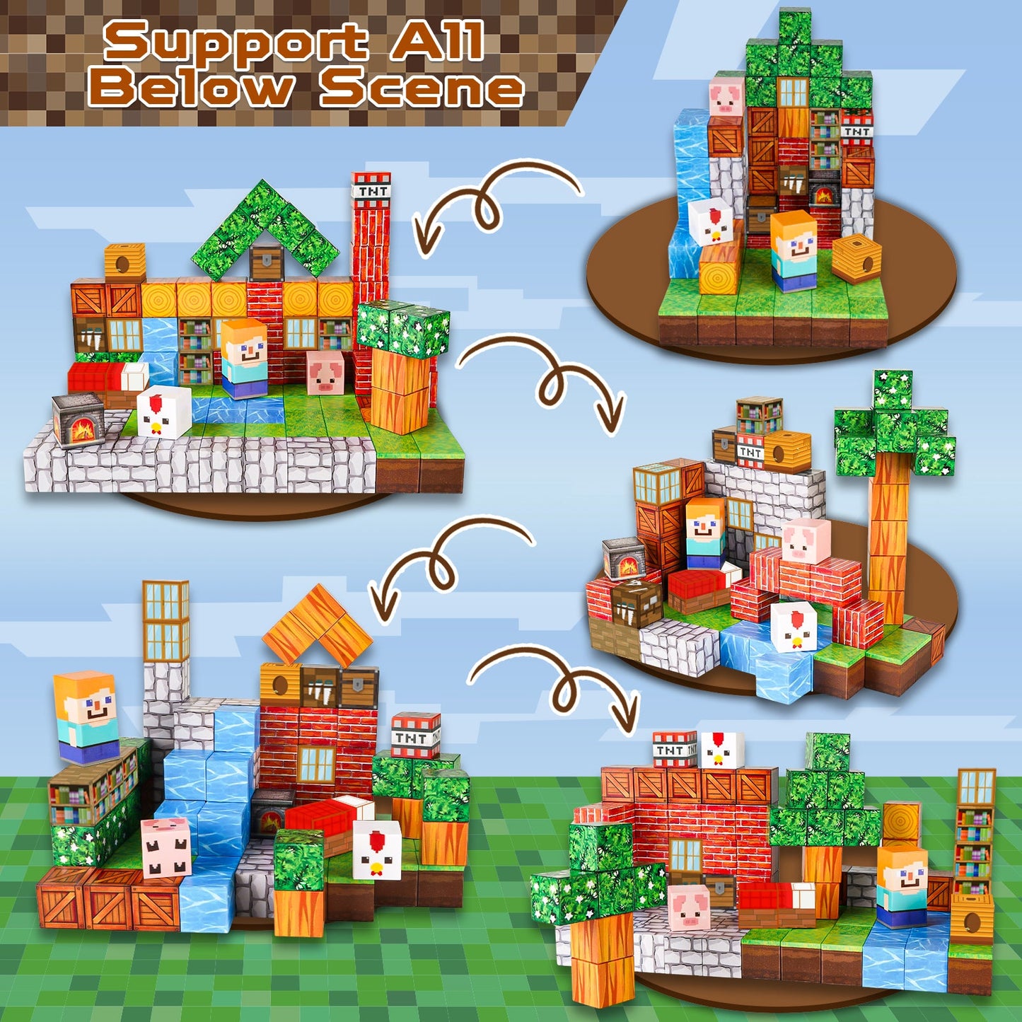Magtribe™【Grassland Fun】Magnetic Building Blocks | 100-300 PCS | 0.8" | Village