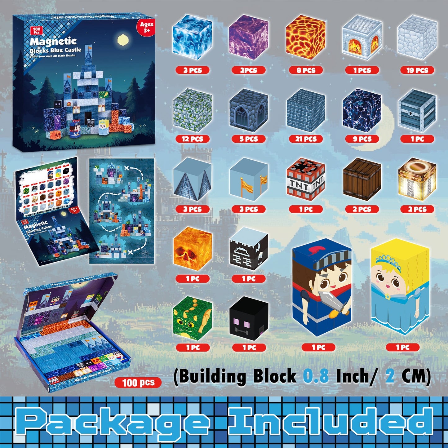 Magtribe™【Midnight Blue】Magnetic Building Blocks | 100 PCS | 0.8" | Castle