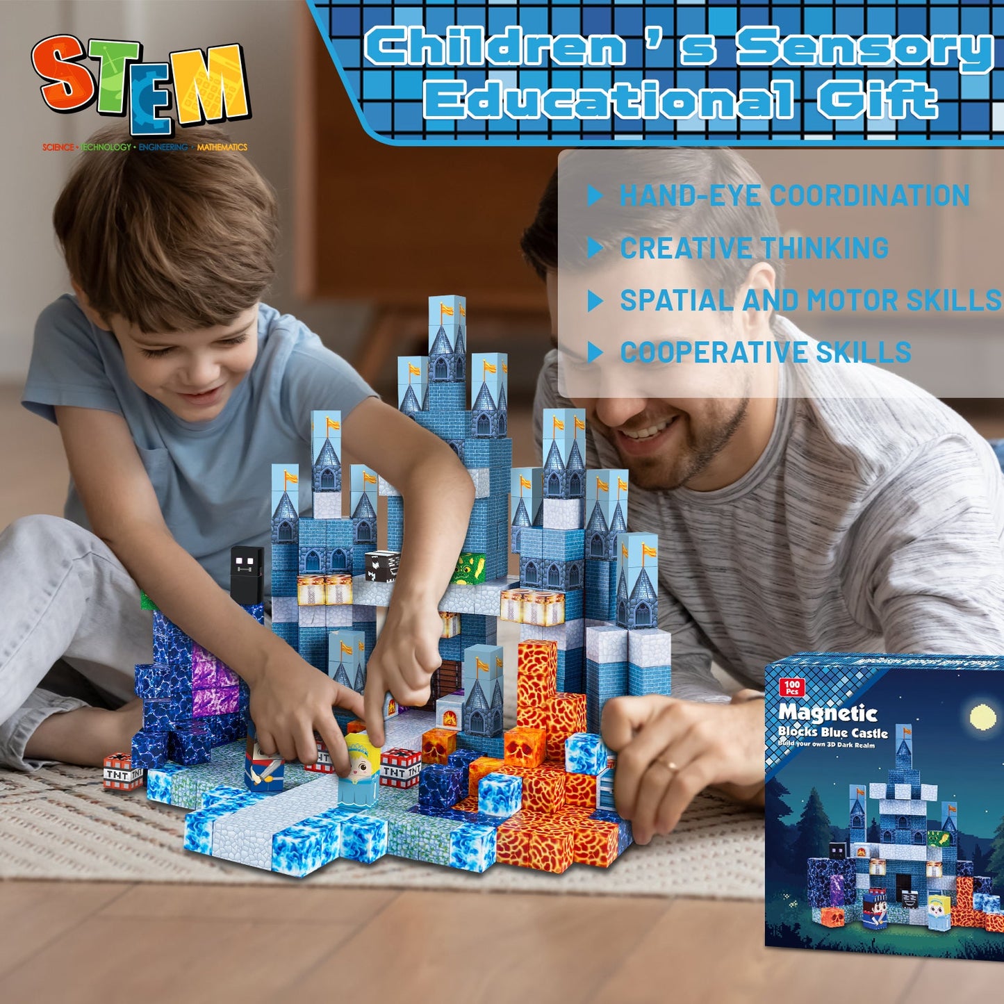 Magtribe™【Midnight Blue】Magnetic Building Blocks | 100 PCS | 0.8" | Castle