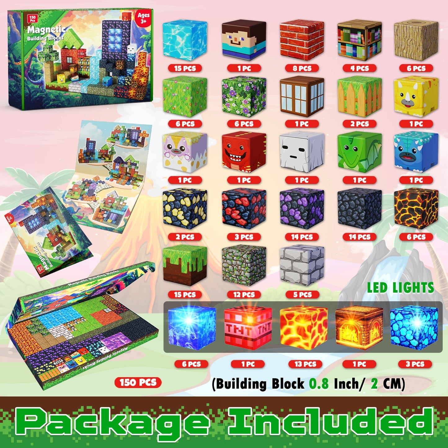 Magtribe™【Volcano Basin】Magnetic Building Blocks | 150-300 PCS | 0.8" | Glowing