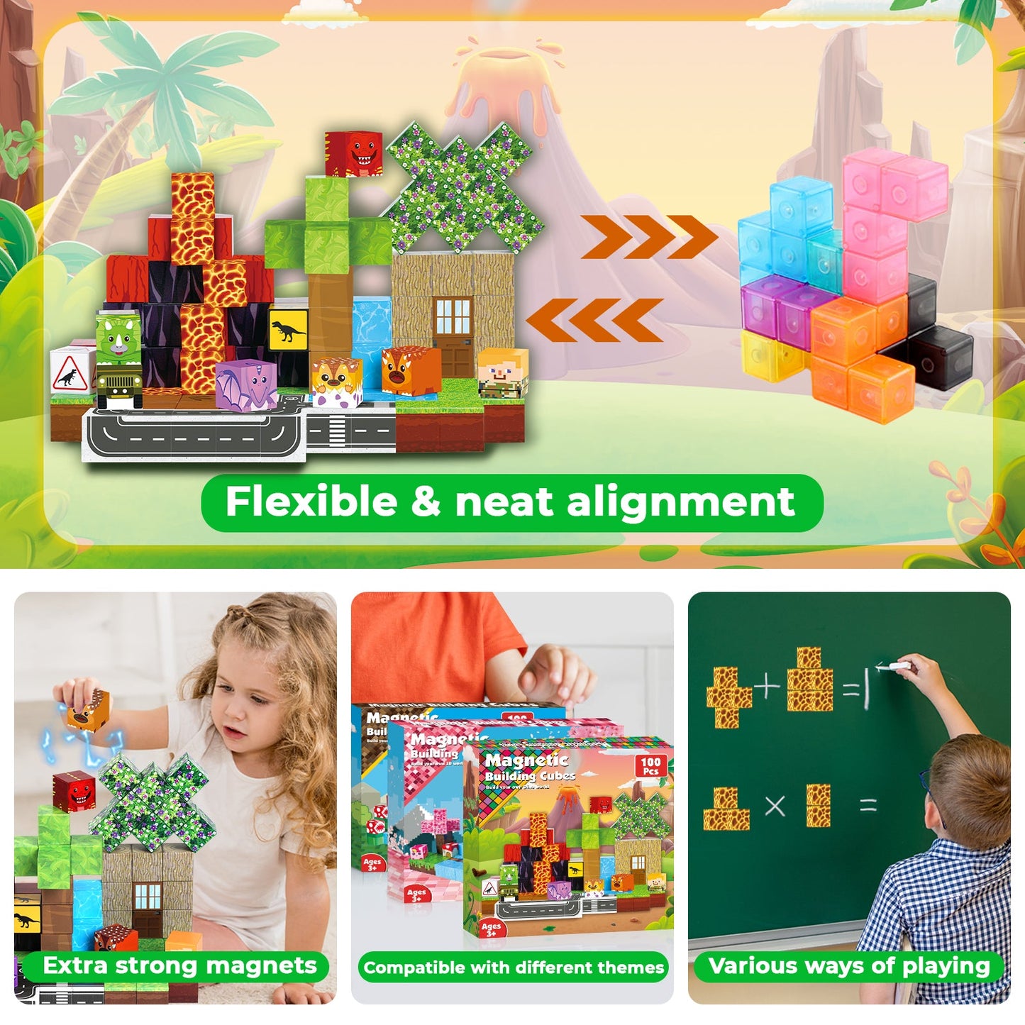 Magtribe™【Volcano Basin】Magnetic Building Blocks | 150-300 PCS | 0.8" | Glowing