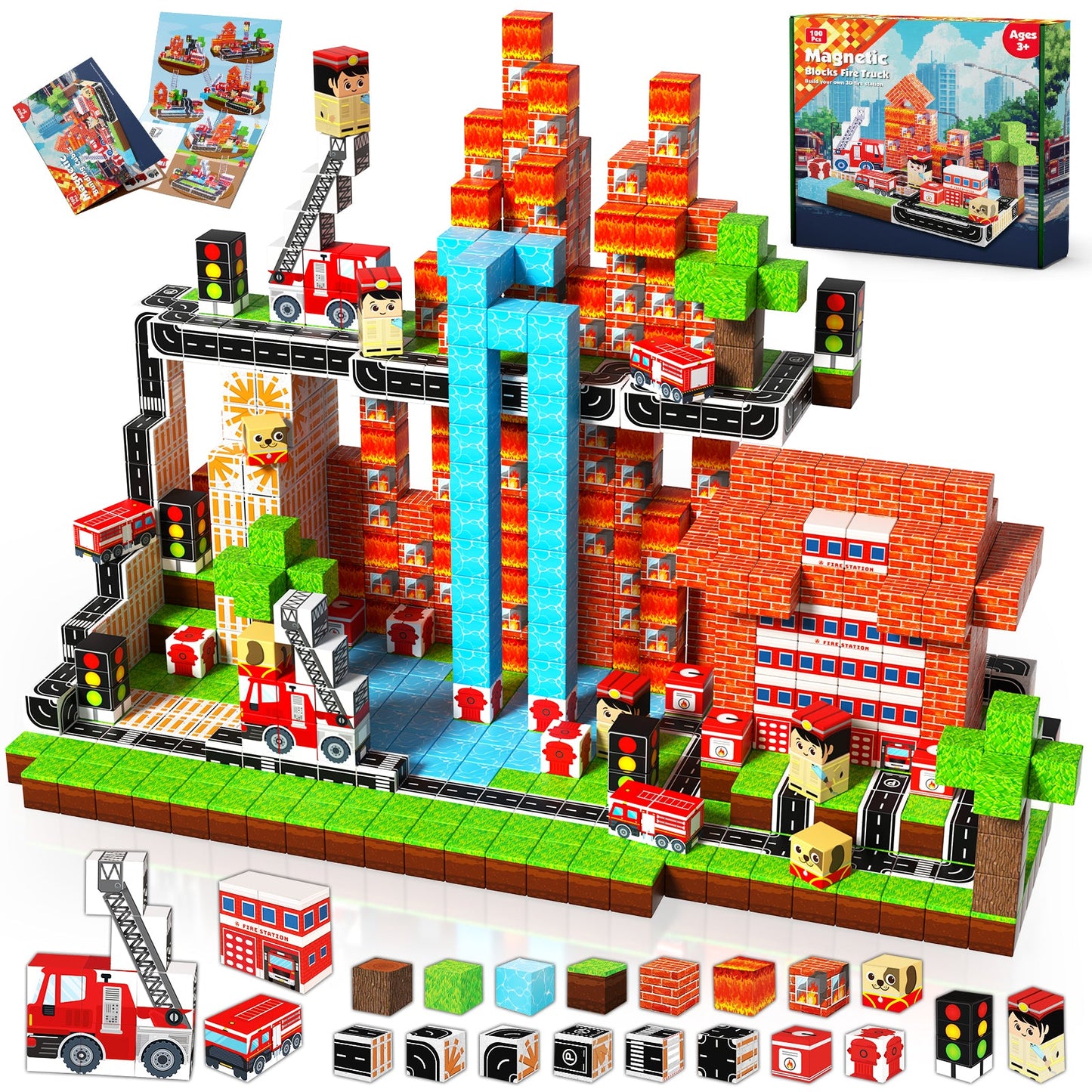 Magtribe™【Fire Fighting】Magnetic Building Blocks | 100 PCS | 0.8" | Village