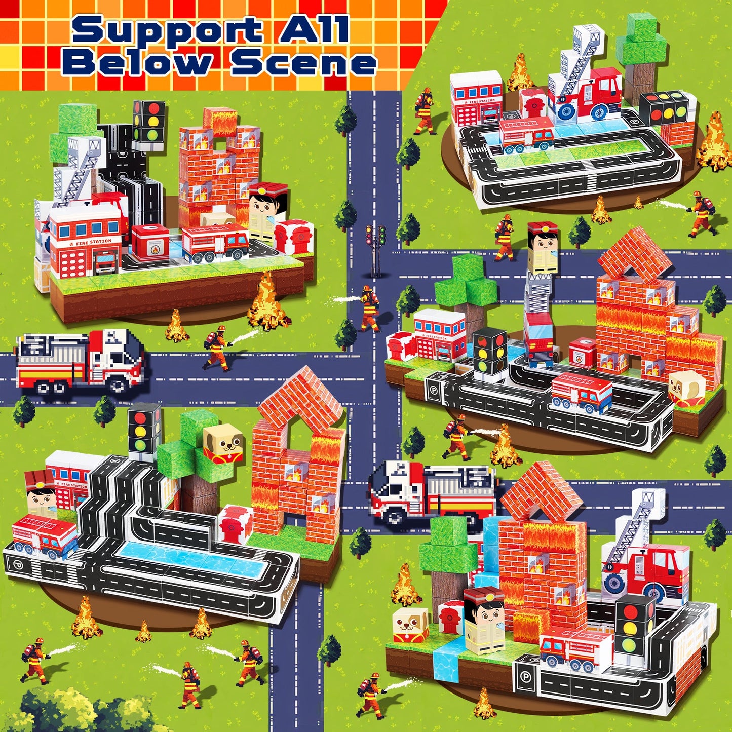 Magtribe™【Fire Fighting】Magnetic Building Blocks | 100 PCS | 0.8" | Village