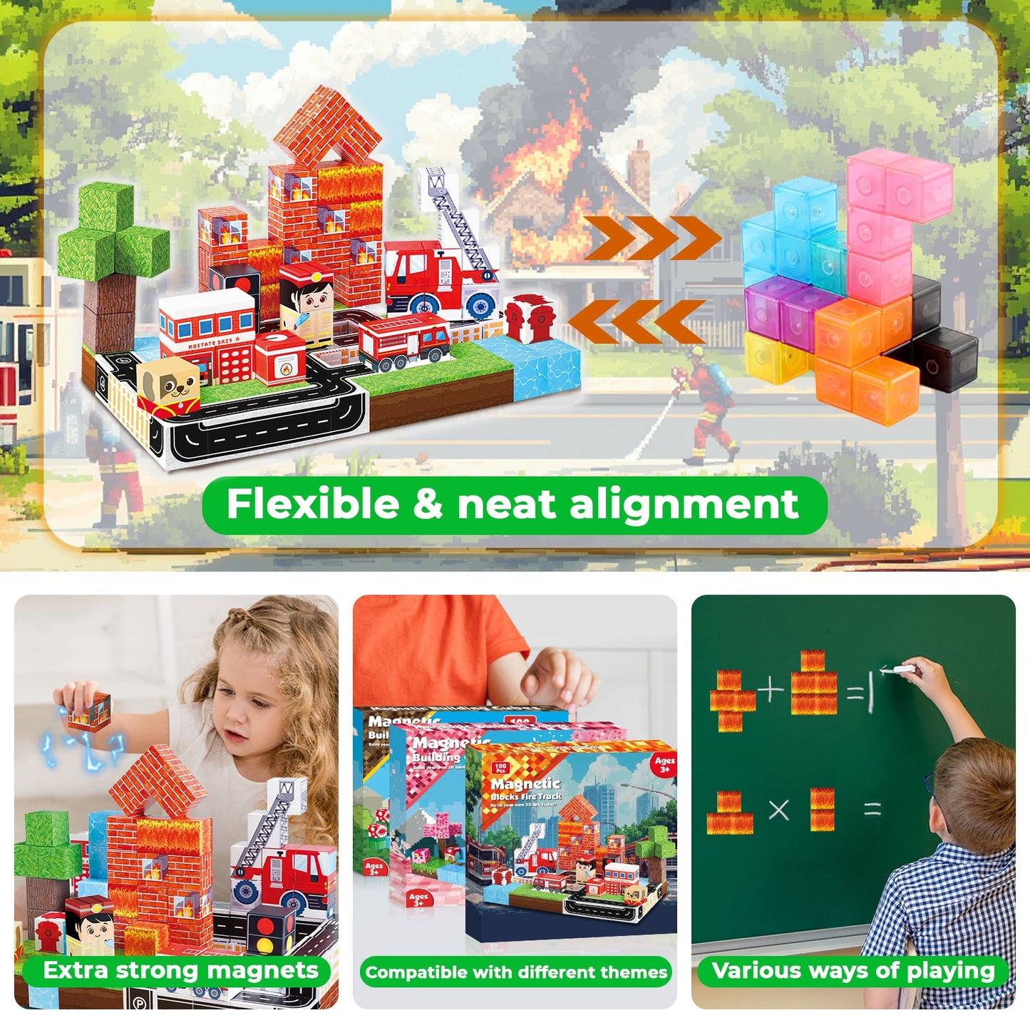 Magtribe™【Fire Fighting】Magnetic Building Blocks | 100 PCS | 0.8" | Village