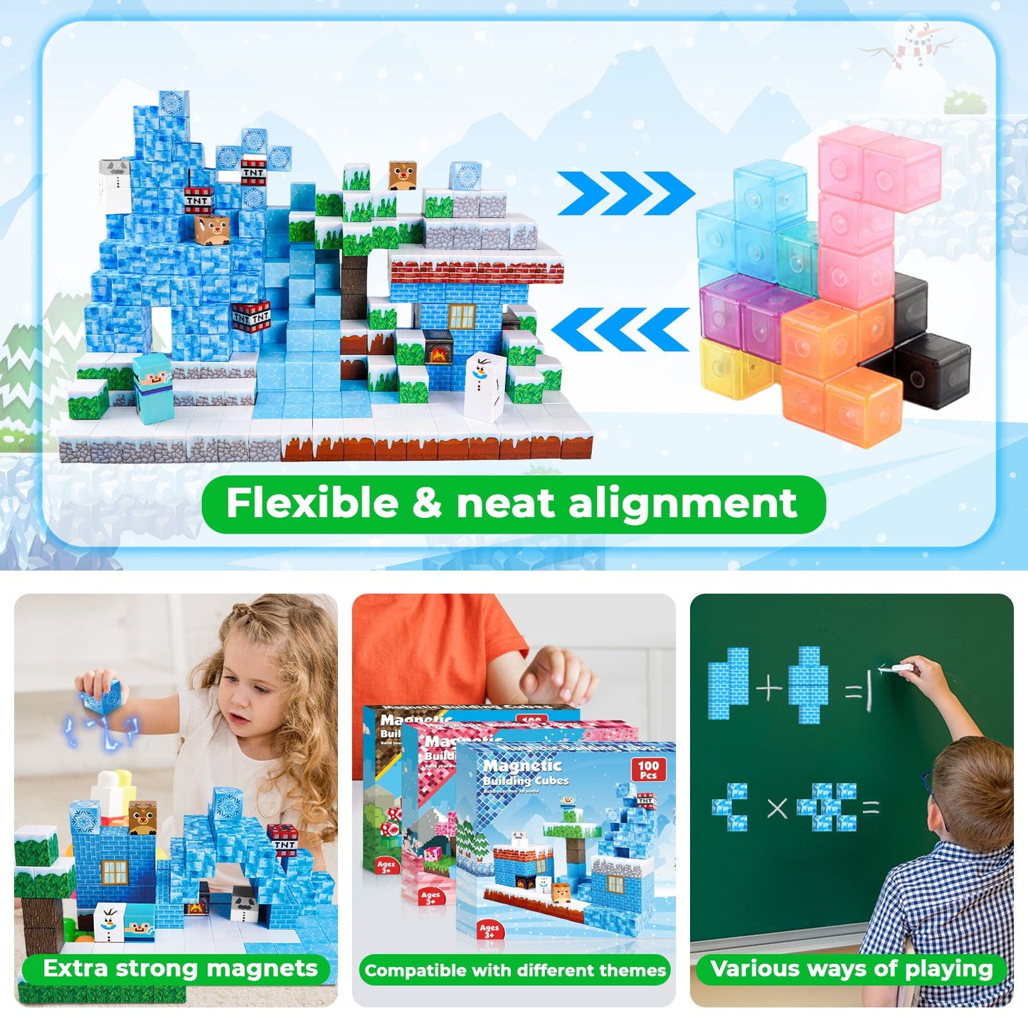 Magtribe™【Frost Zone】Magnetic Building Blocks | 100-150 PCS | 0.8" | Village