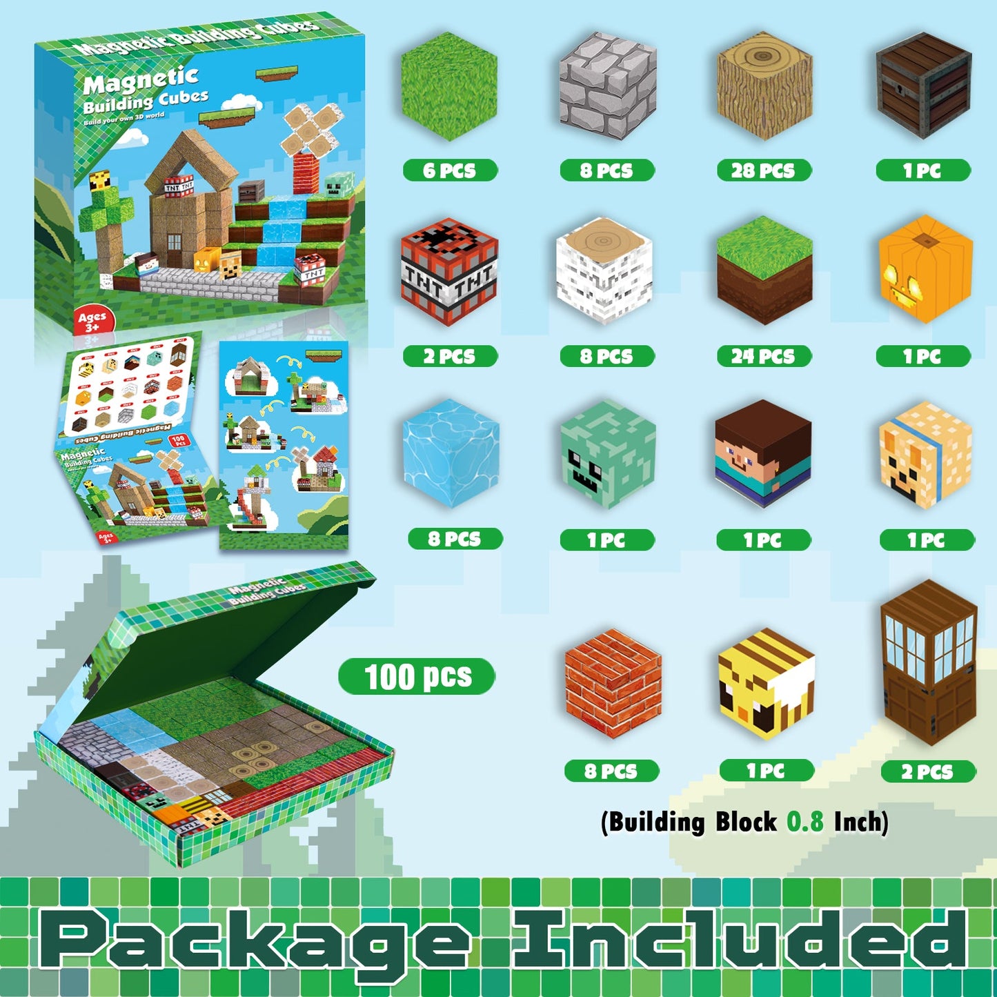 Magtribe™【Forest Life】Magnetic Building Blocks | 100-300 PCS | 0.8" | Village