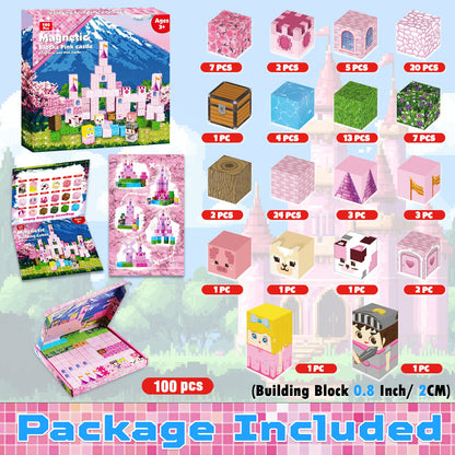 Magtribe™【Sakura Pink】Magnetic Building Blocks | 100 PCS | 0.8" | Castle