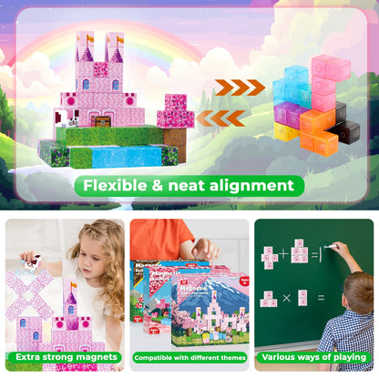 Magtribe™【Sakura Pink】Magnetic Building Blocks | 100 PCS | 0.8" | Castle